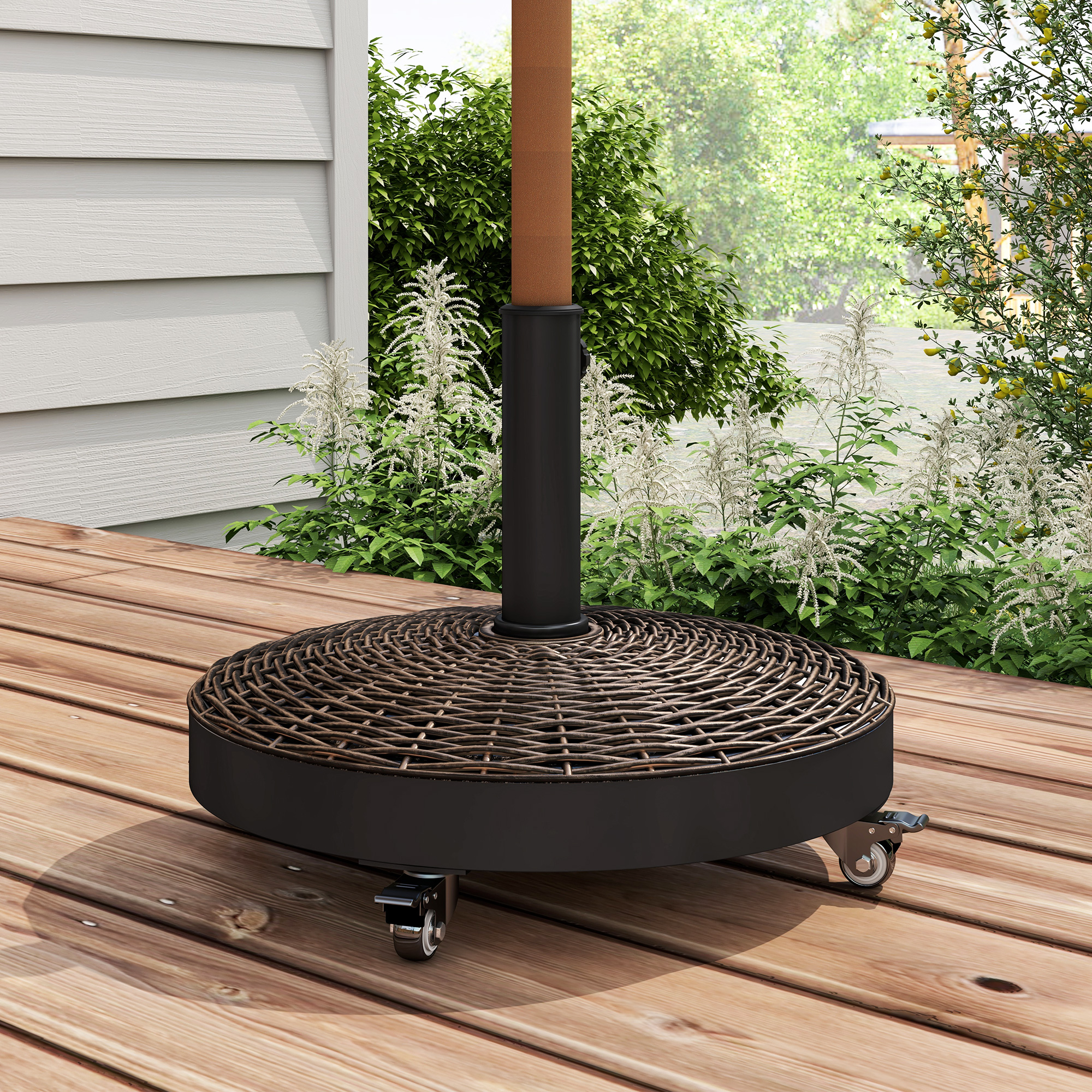 Outsunny Bronze Resin Patio Umbrella Base 20.5" Round Parasol Stand Outdoor with Wheels Garden Offset Holder Aosom Canada