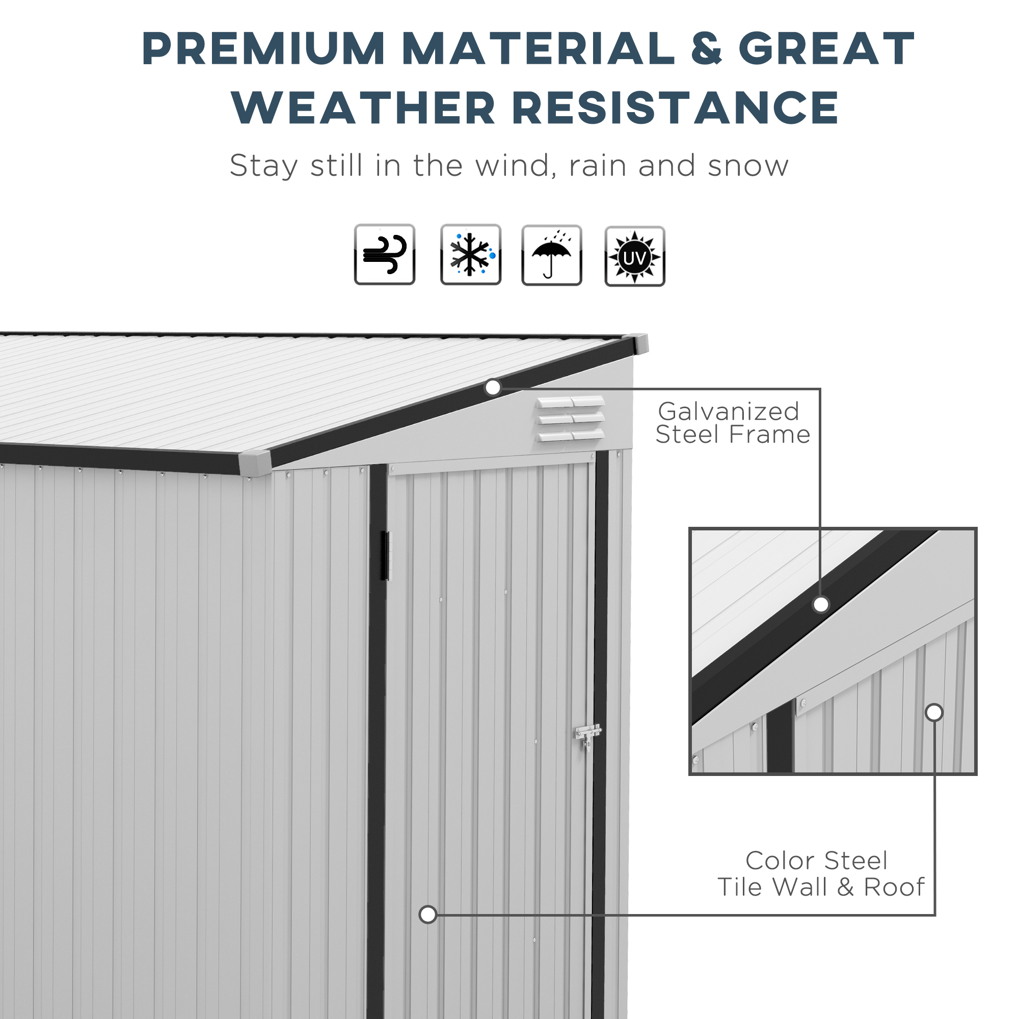 Outsunny 4' X 8' Lean To Garden Storage Shed, Outdoor Metal Tool House With Lockable Door Vents For Backyard Patio Lawn, White