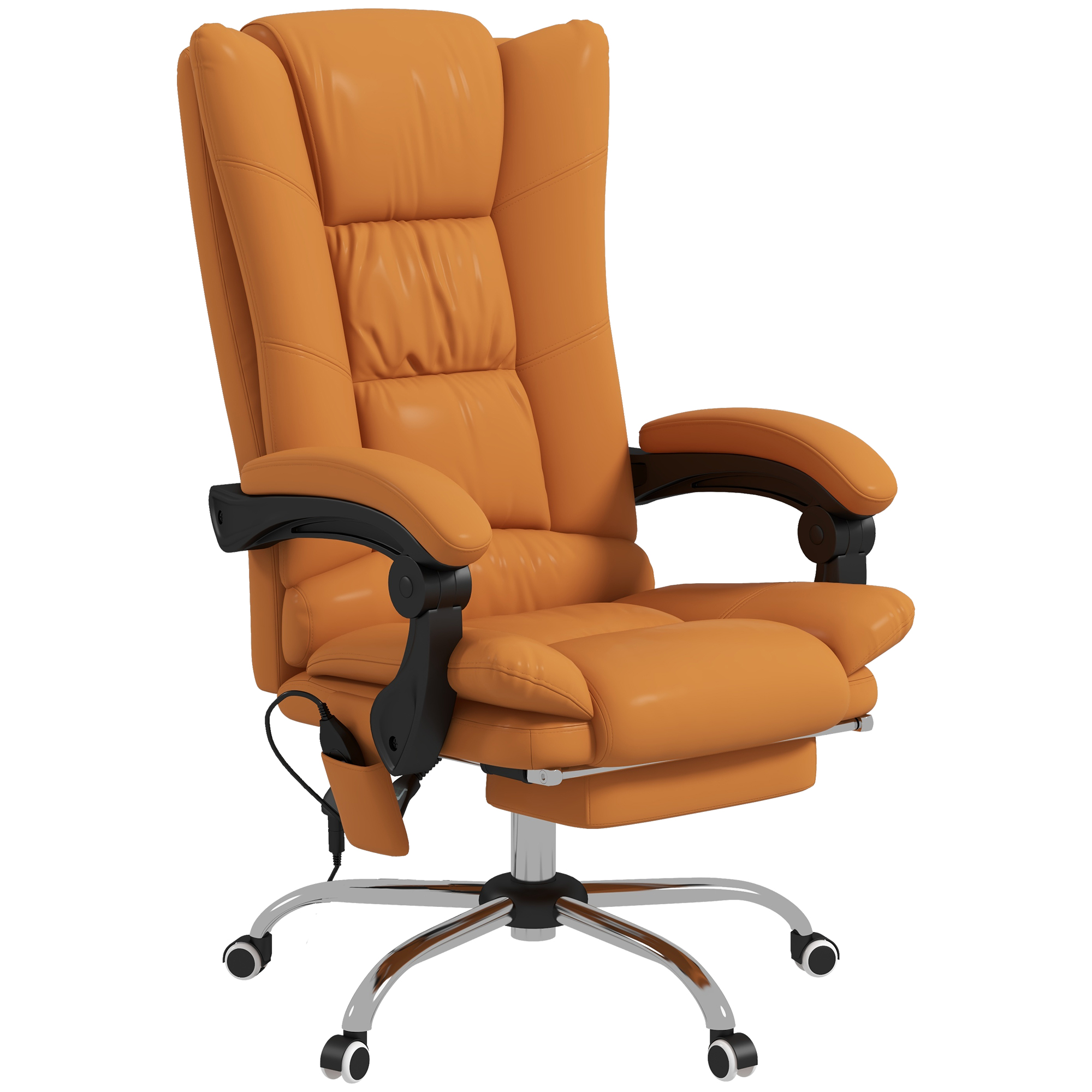Vinsetto Massage Office Chair PU Leather 4 Vibration Reclining Adjustable Swivel Wheels Light Brown | Aosom.com