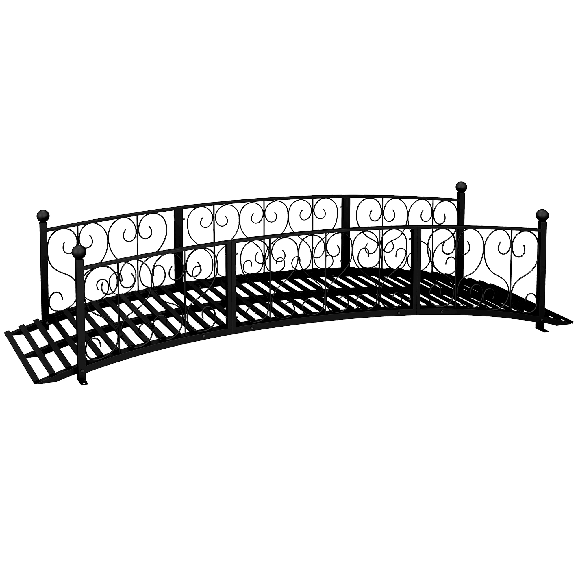 Outsunny 7' Metal Arch Garden Bridge Arc Footbridge with Side Railings Decorative Scrollwork, Black