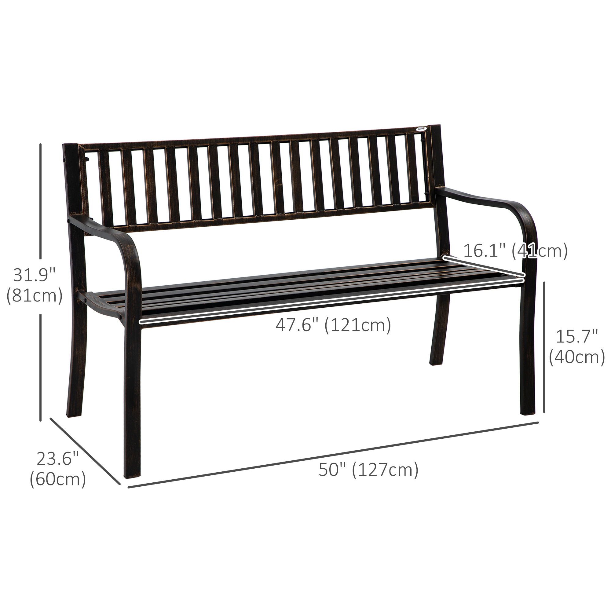 Outsunny 50 Steel Garden Bench Patio, Metal Backyard Park Chair, Brown , Aosom Canada