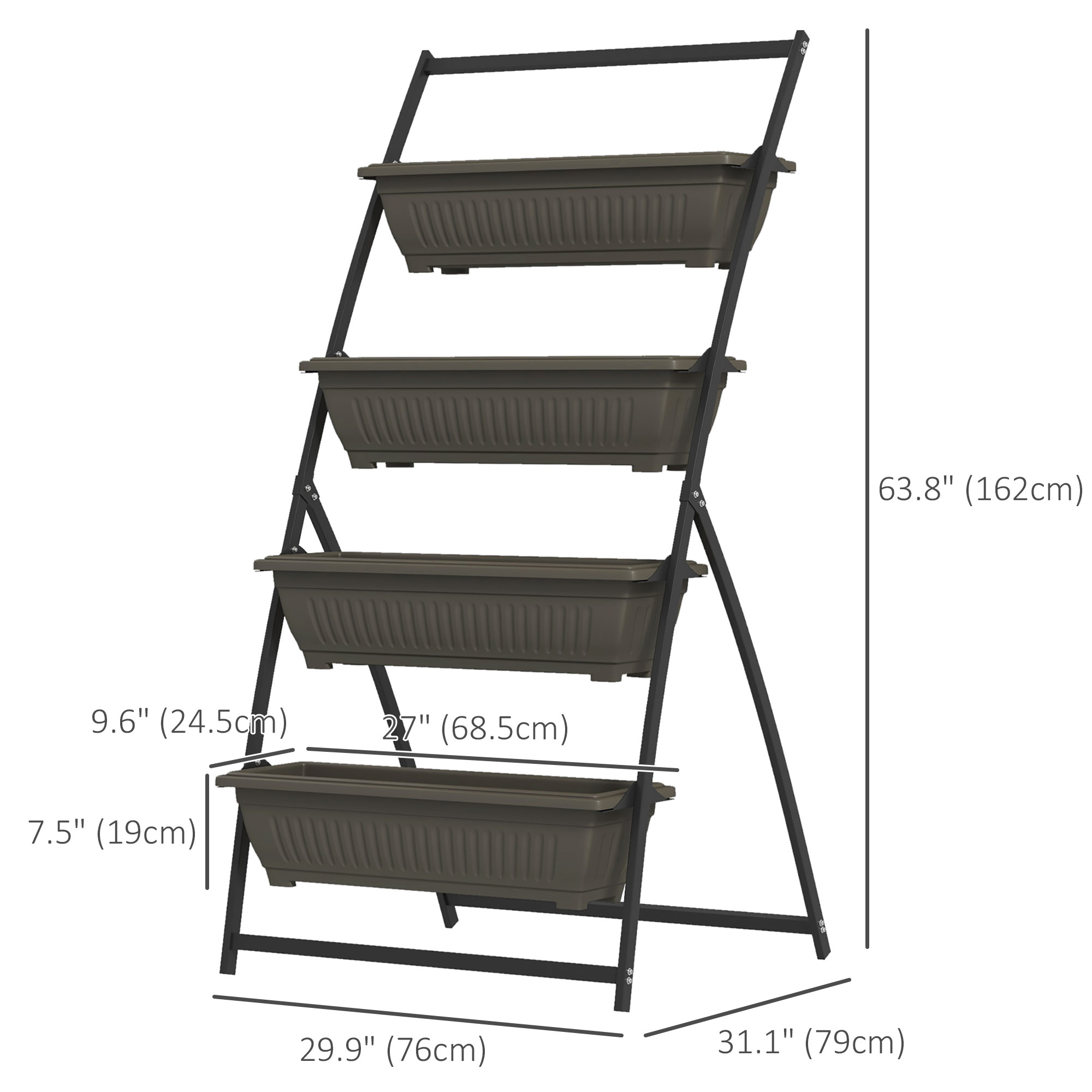 Outsunny 4-Tier Vertical Raised Garden Planter With 4 Boxes, Outdoor Plant Stand Grow Container For Vegetable Flowers, Brown , Aosom Canada