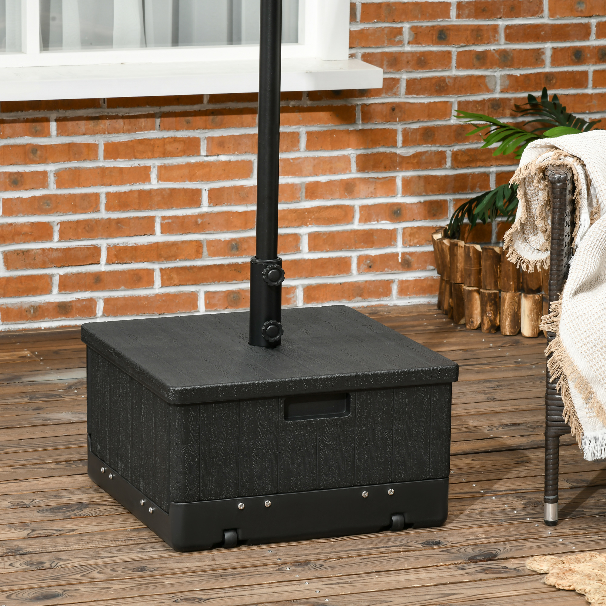 Outsunny 3-in-1 Outdoor Umbrella Base With Wheels, Side Table, Planter Box, 175lbs Heavy Duty Patio Umbrella Stand, Black , Aosom Canada