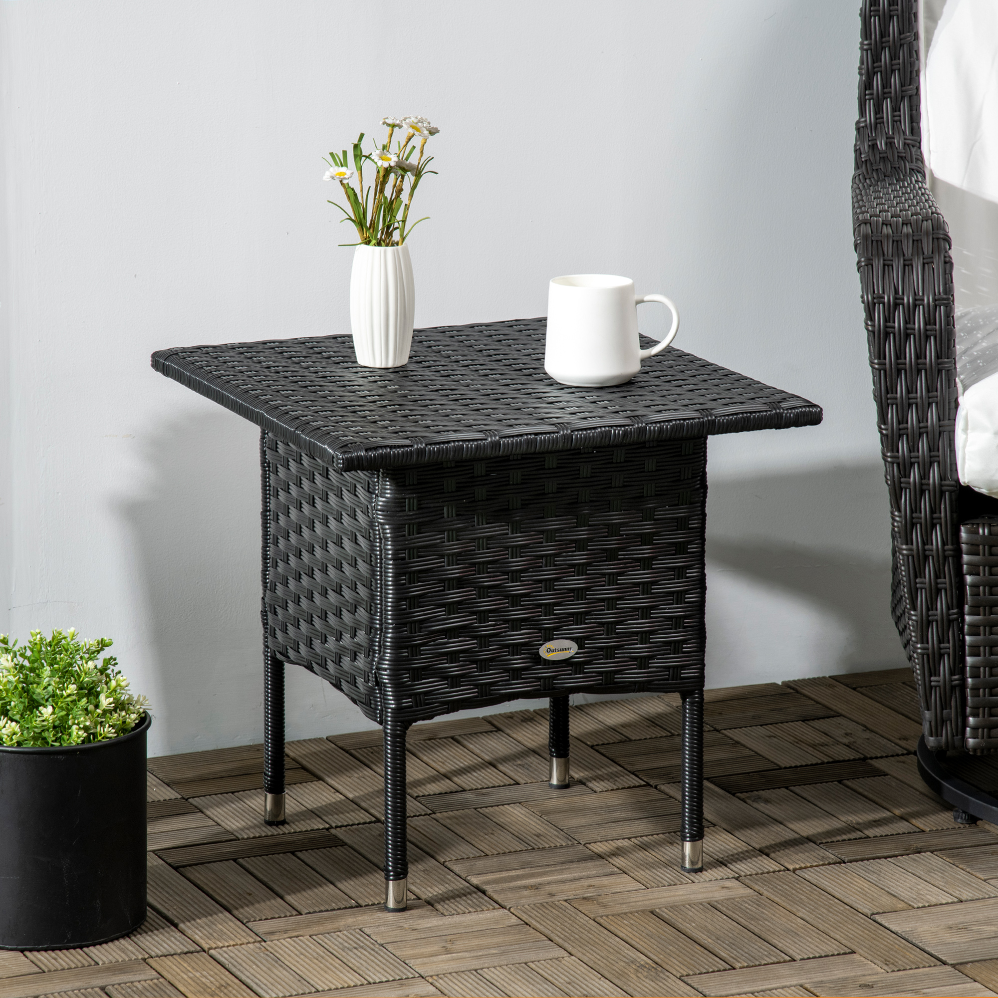 Outsunny Black 20" Wicker Patio Coffee Table Outdoor Rattan Table with Plastic Board Top for Garden Poolside Aosom Canada