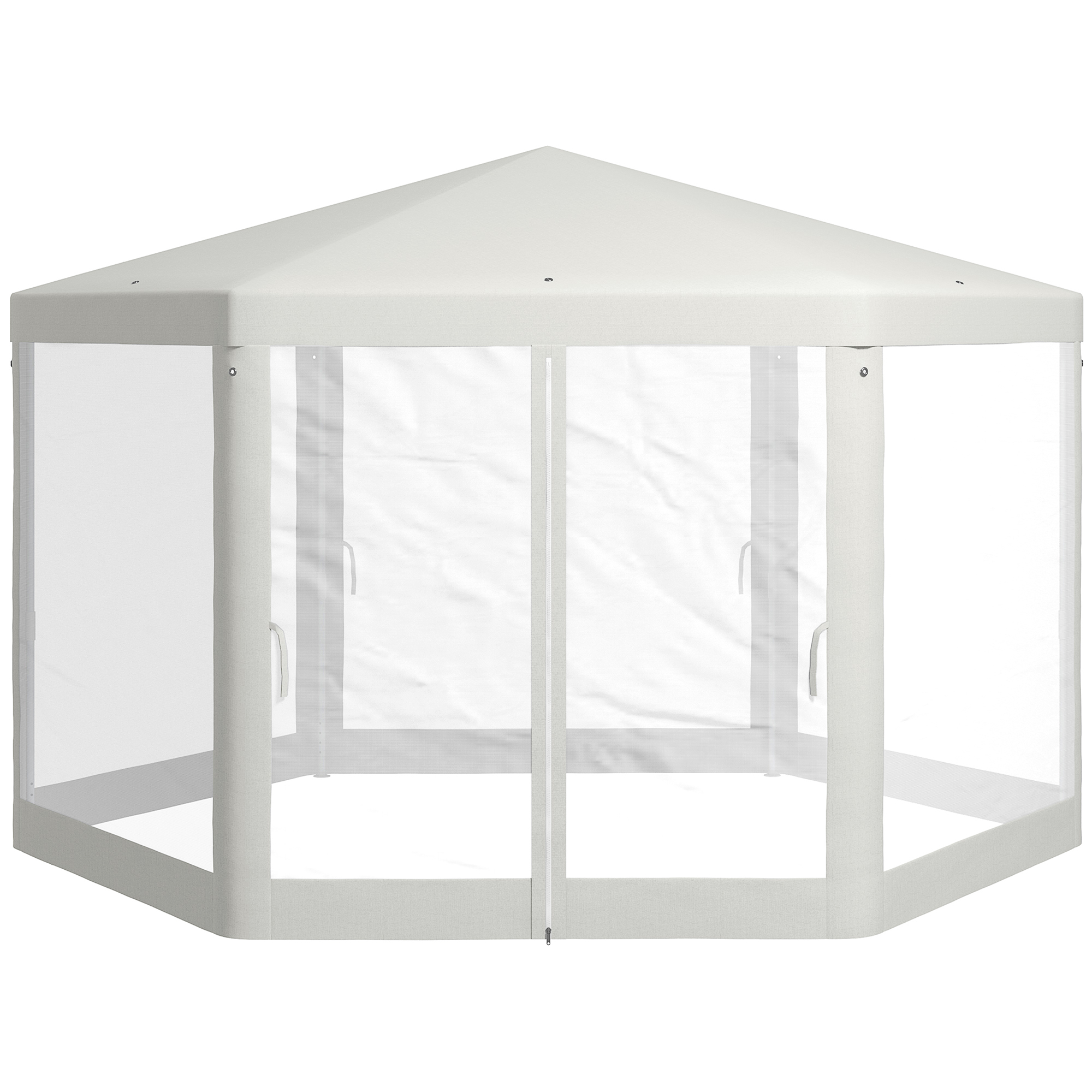 Outsunny 13&#039; x 11&#039; Sun Shelter, Hexagon with Mesh Screen Walls, Cream White for Outdoor Parties | Aosom.com
