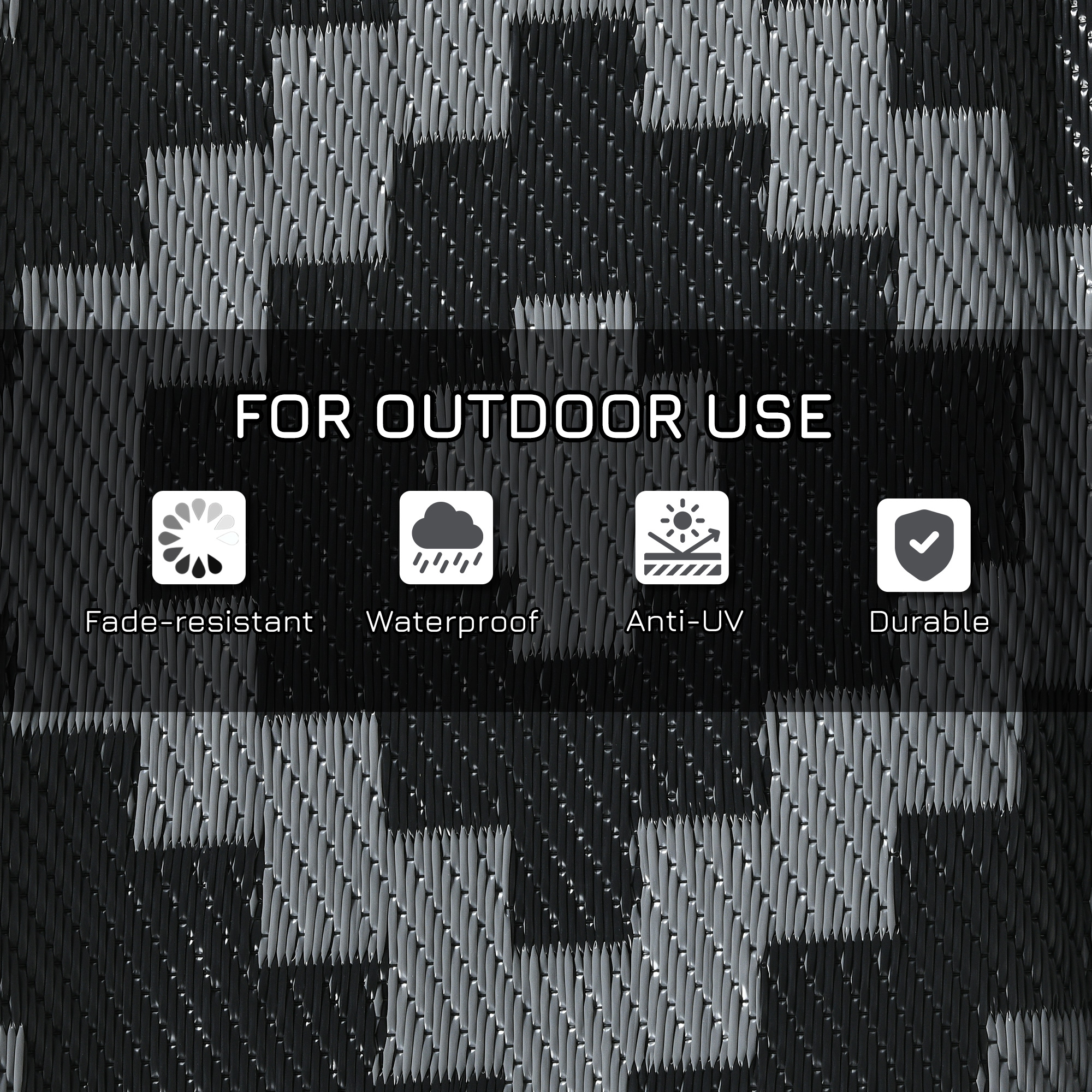 Outsunny Reversible Outdoor Rug Waterproof Plastic Straw RV Rug With Carry Bag, 9' X 18', Black And Grey Geometric , Aosom Canada