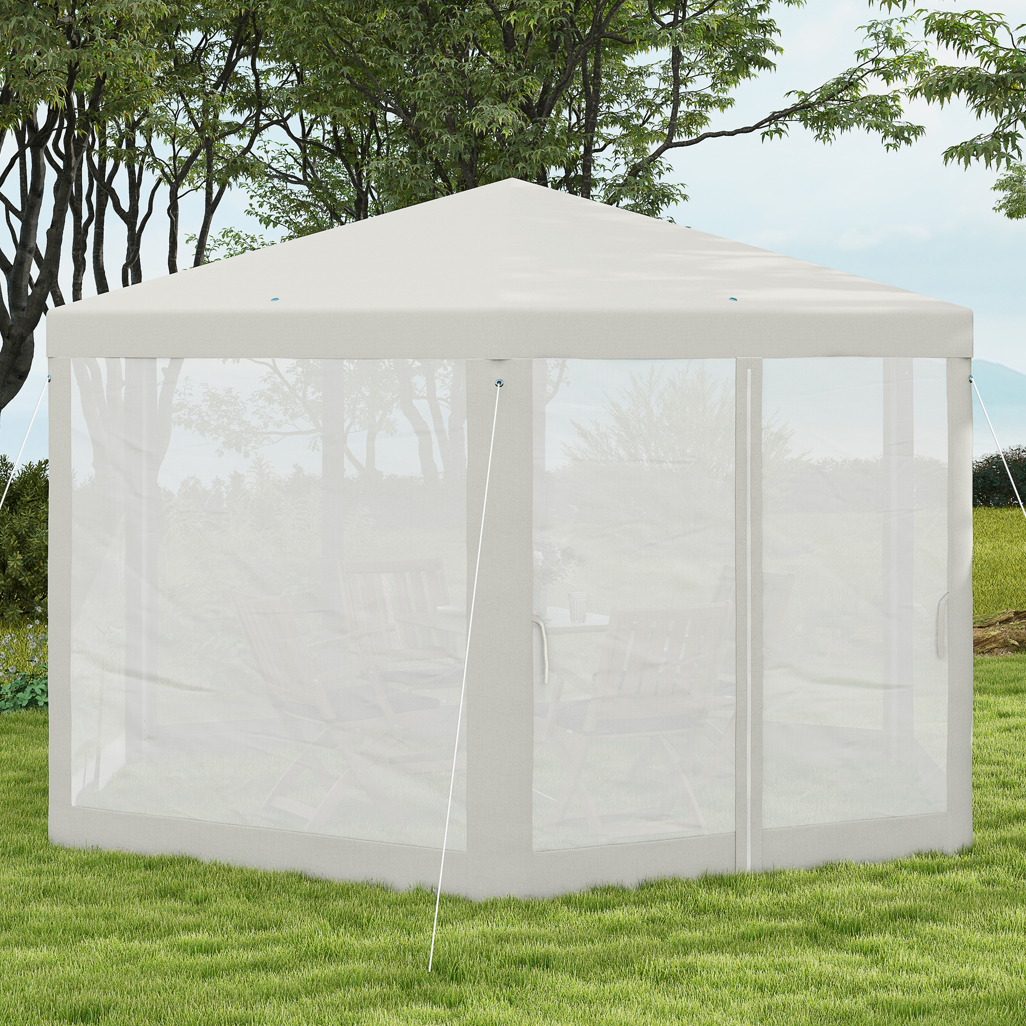 Outsunny 13' X 11' Hexagon Outdoor Party Tent Sun Shelter Canopy With Protective Mesh Screen Walls, Cream White