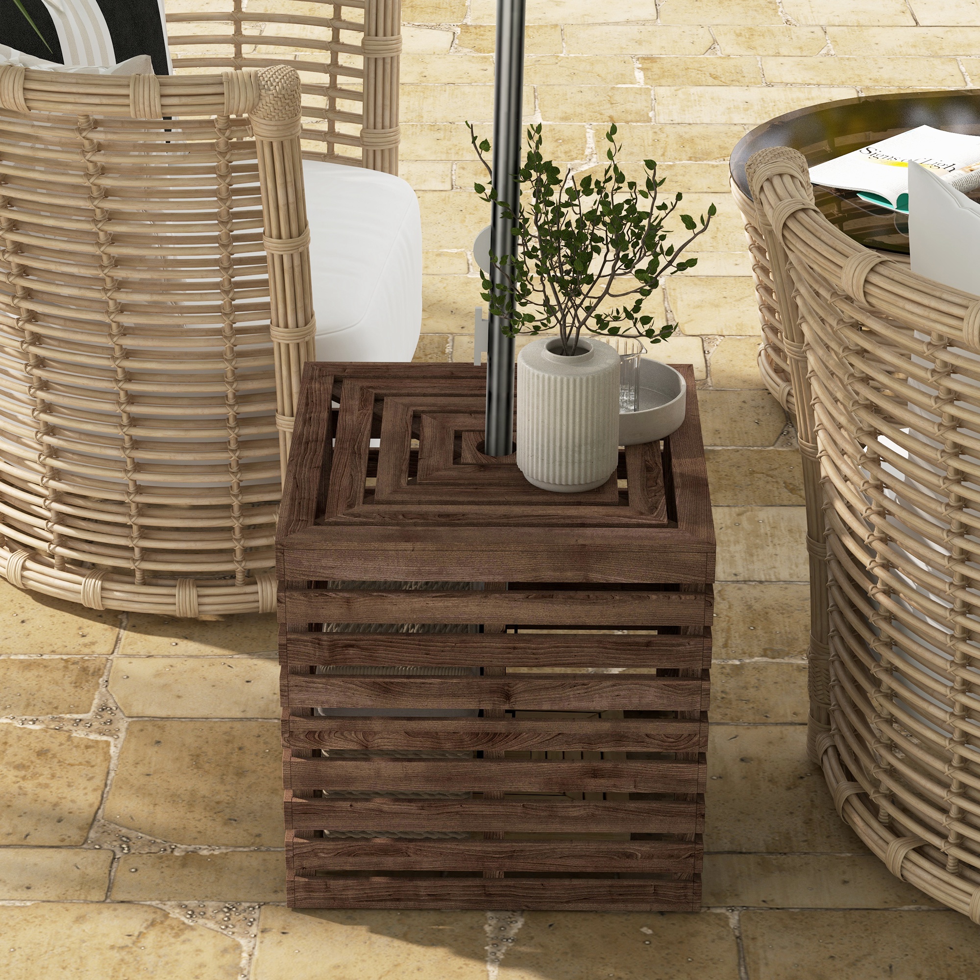 Outsunny 2-in-1 Outdoor Umbrella Base Storage Box Wooden Patio