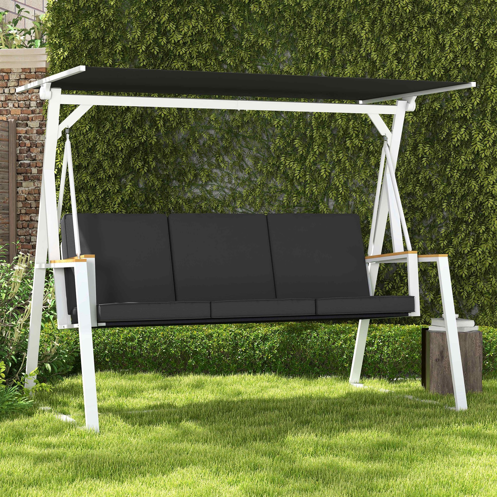 Outsunny 3Seat Outdoor Porch Swing Outdoor Patio Swing with Adjustable