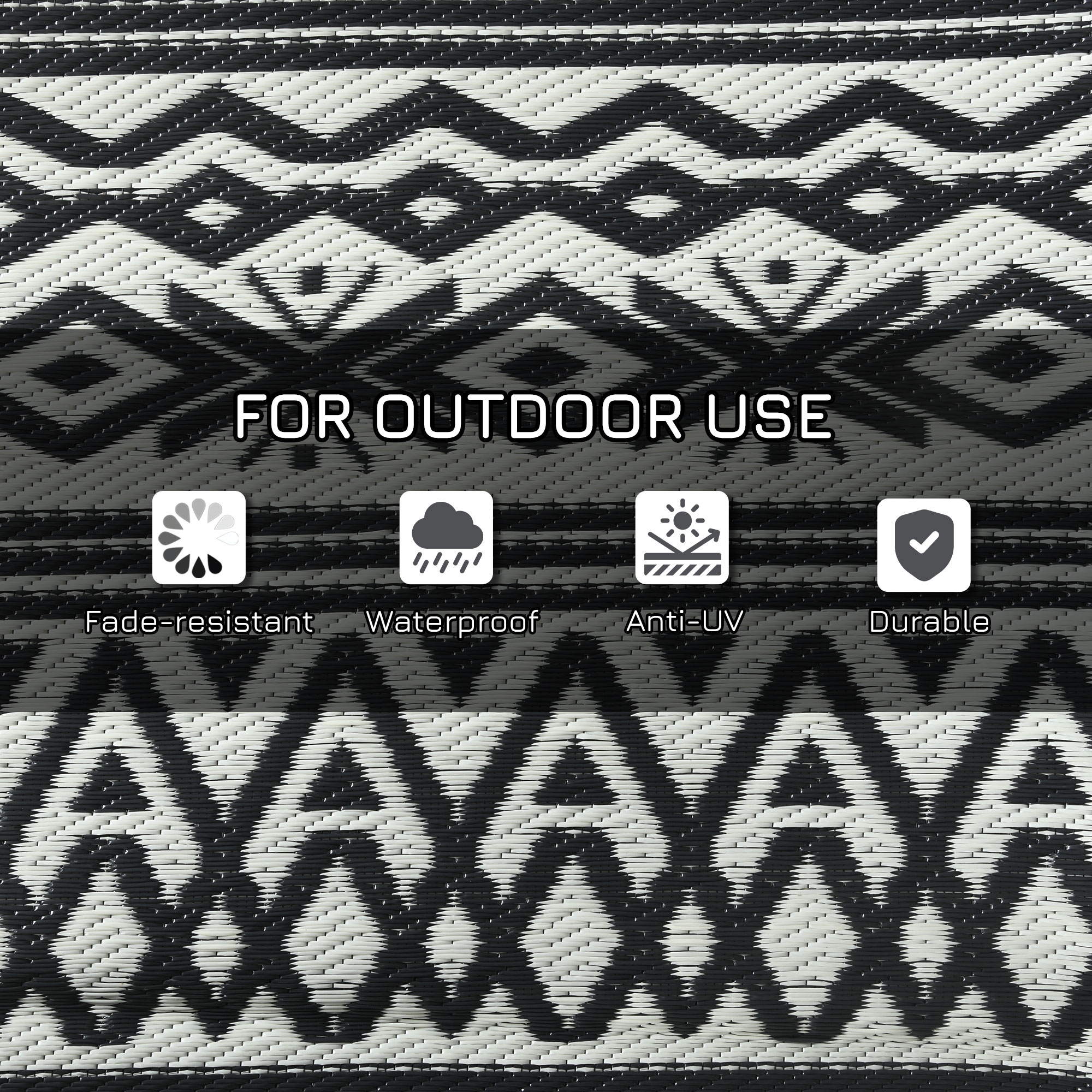 Outsunny Reversible Outdoor Rug Waterproof Plastic Straw RV Rug With Carry Bag, 9' X 12', Grey And Cream White Boho , Aosom Canada