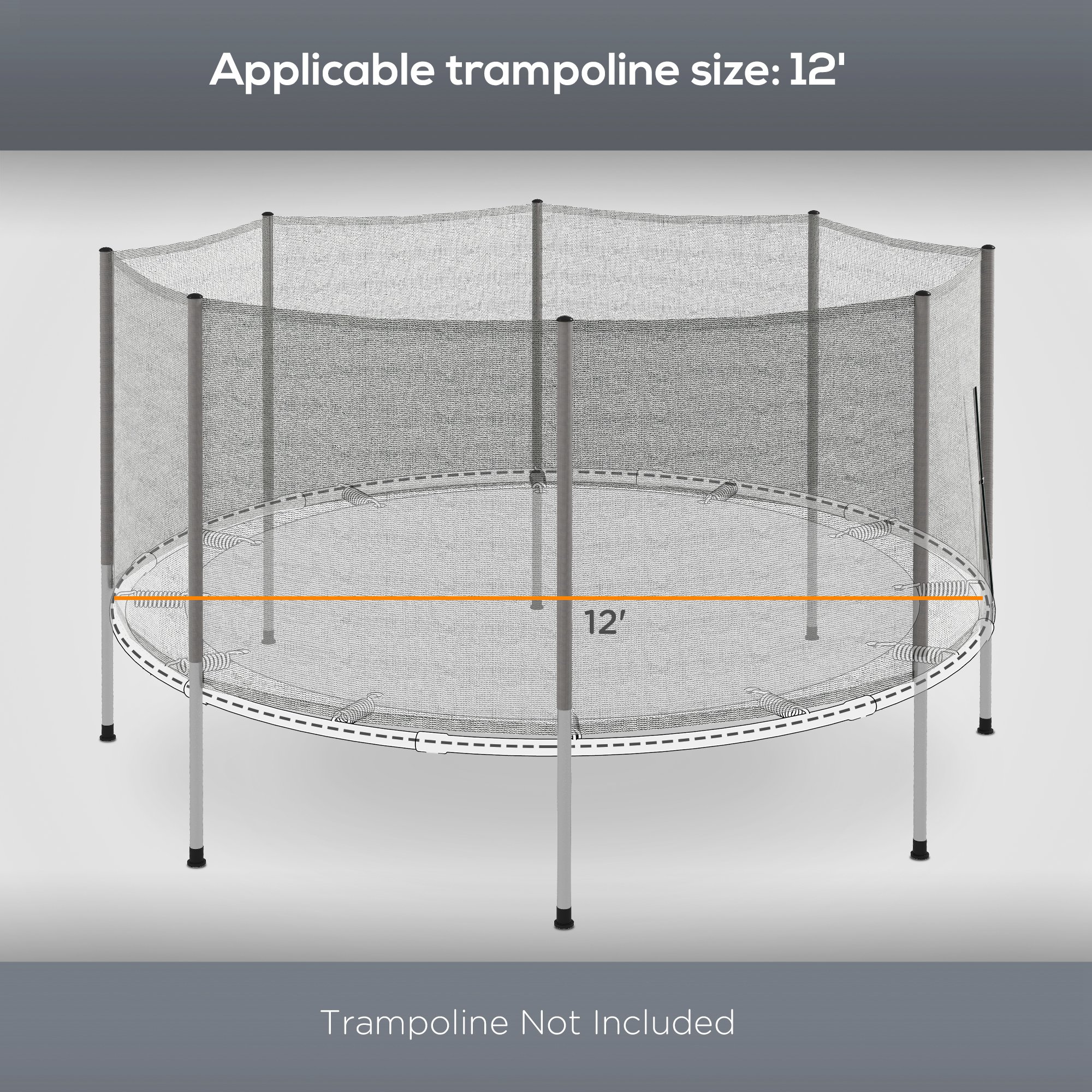 Soozier 2FT Replacement Trampoline Net Enclosure Safety W/ 8 Poles, Grey , Aosom Canada