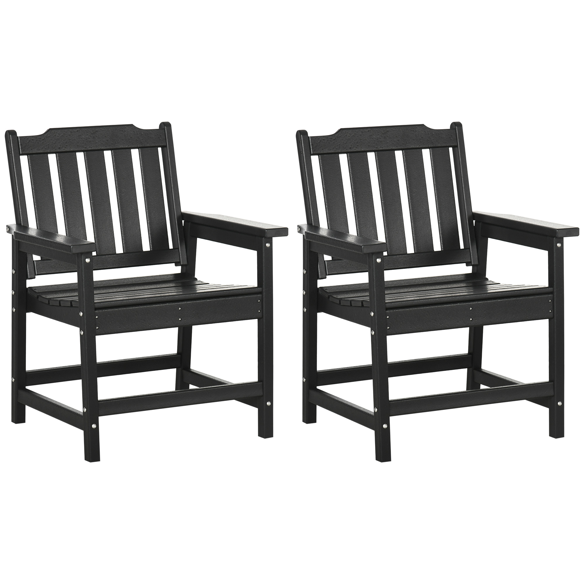Outsunny 2 Pieces HDPE Outdoor Chair Black Garden Chair Set with Armrests Slatted Back for Patio Lawn Poolside| Aosom.com