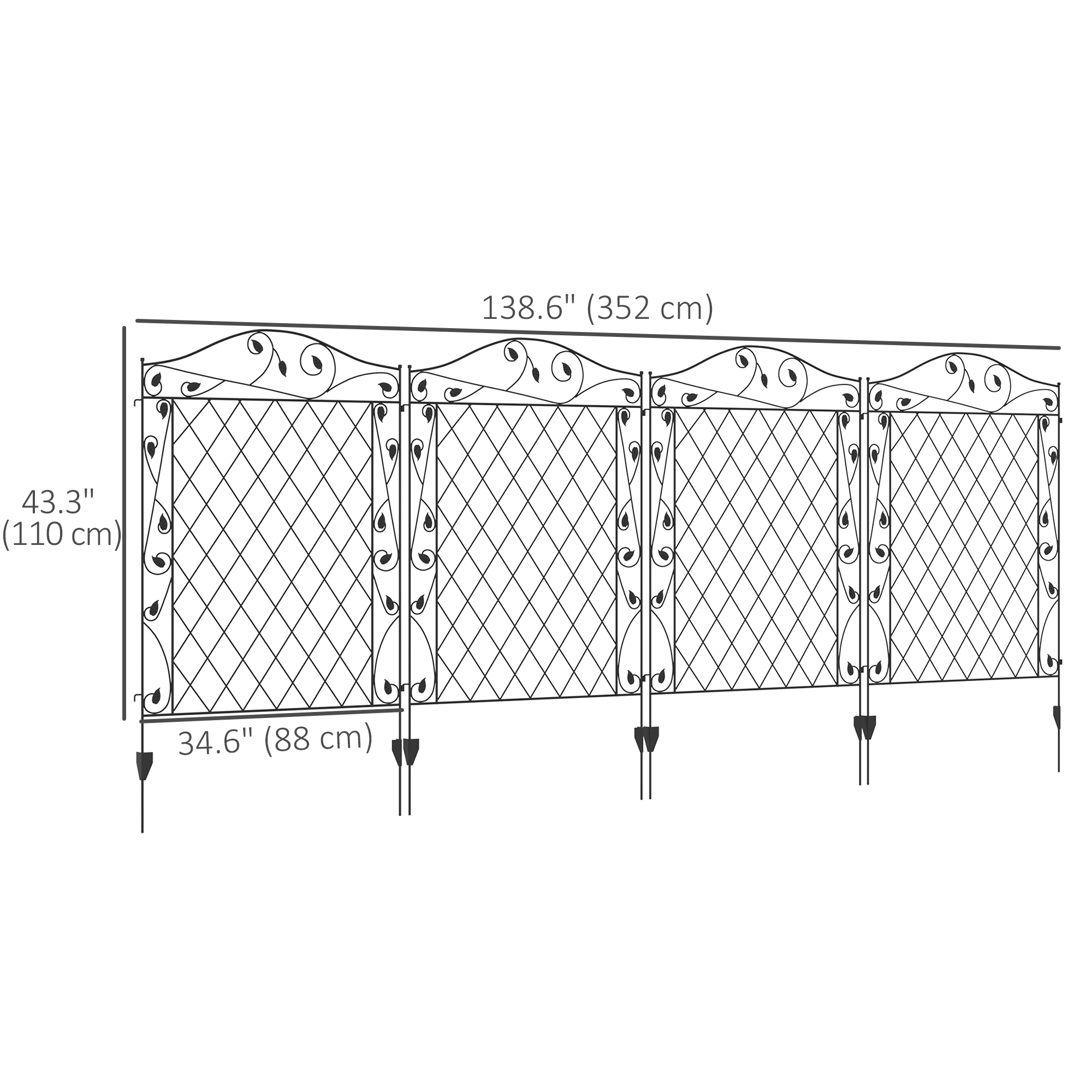 Outsunny Outdoor Metal Garden Fence Panels, Animal Barrier & Border Edging For Yard, Patio, 4 Pack, Wavey Vines , Aosom Canada