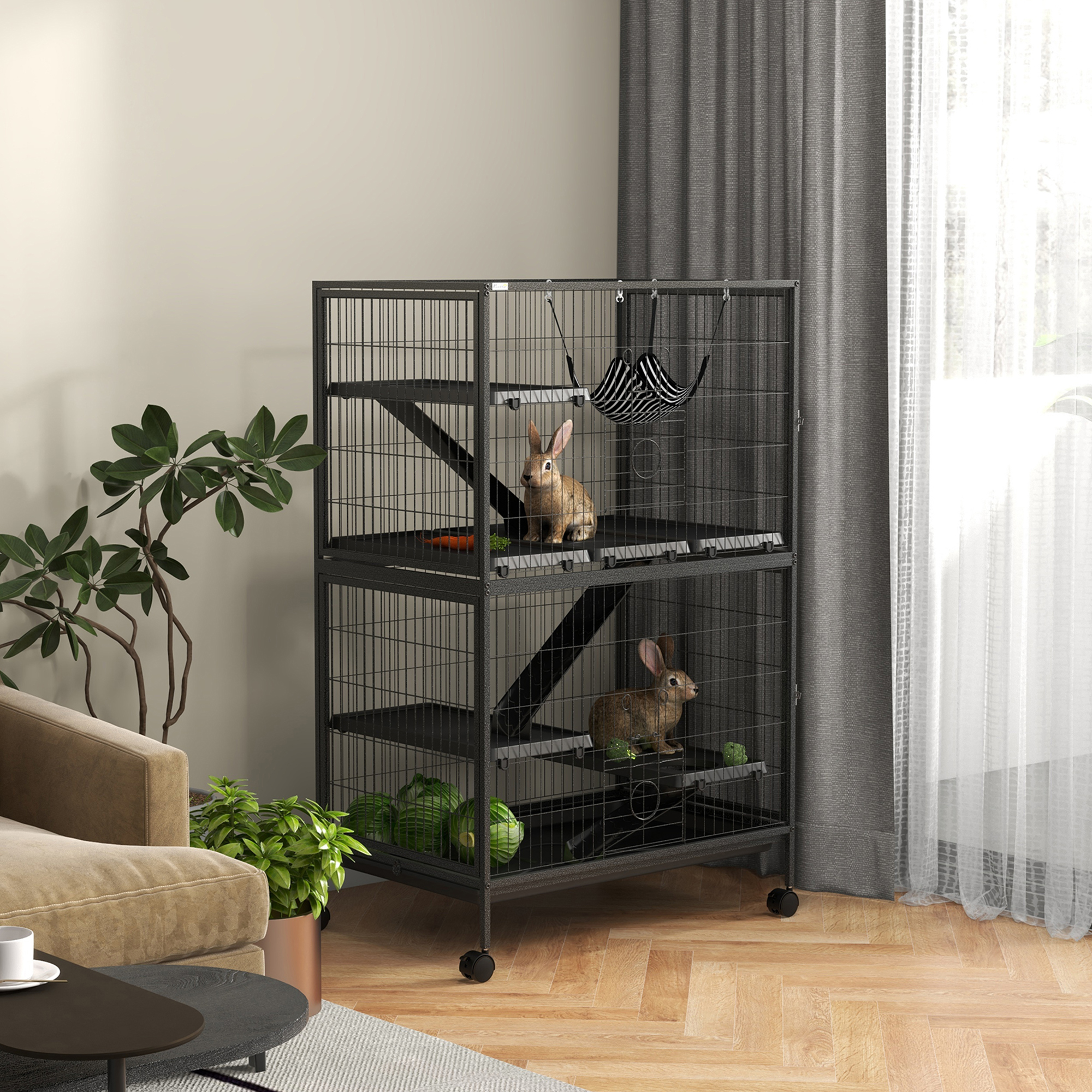 Rabbit Roling Cat PawHut 5-Tier Rolling Small Animal Cage, Deluxe Guinea Pig Cage, Ferret ...