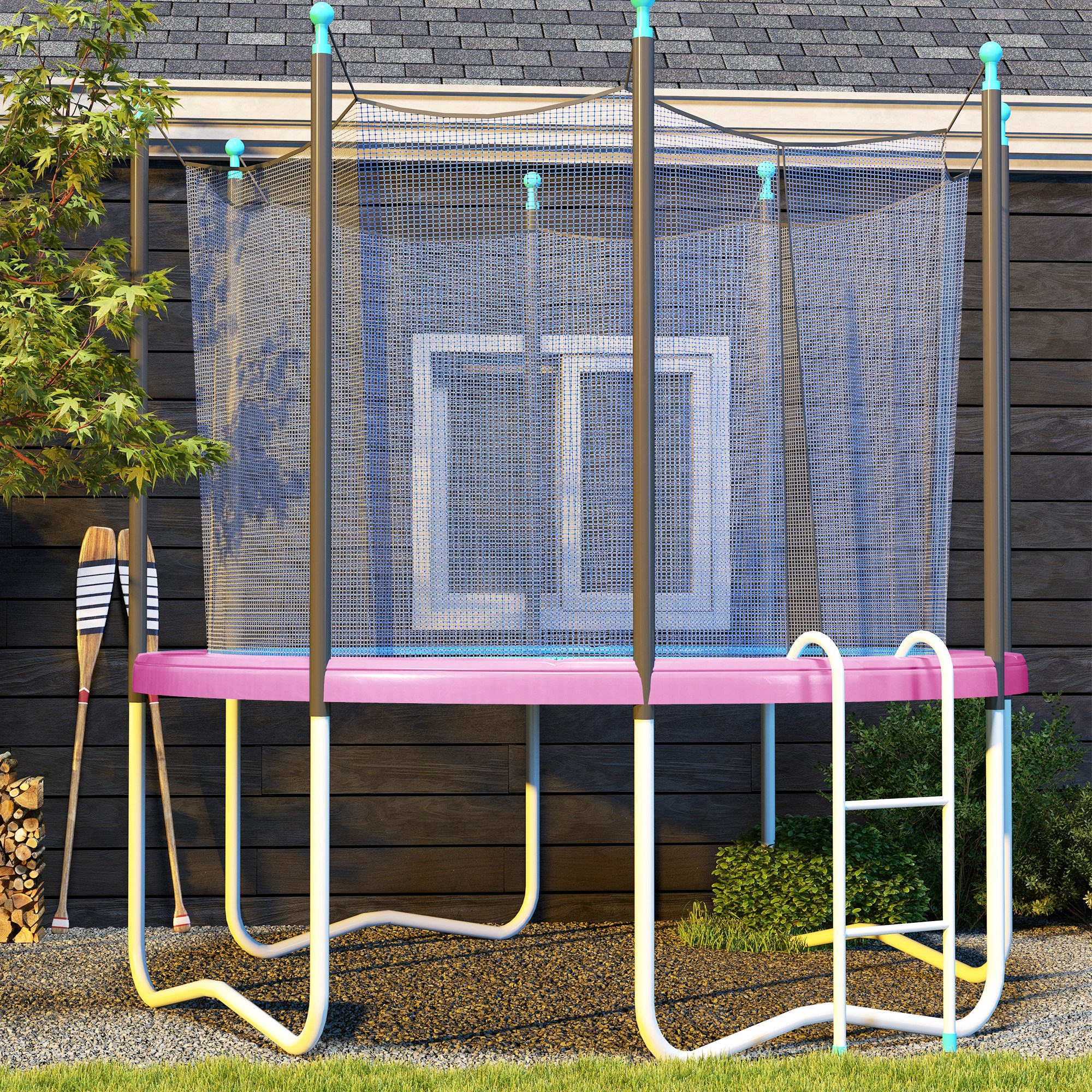Soozier Trampoline Safety Upgrade: 12FT Edge Protection Spring Cover Pad, Waterproof Tear-Resistant, No Pole Holes, Pink Aosom Canada
