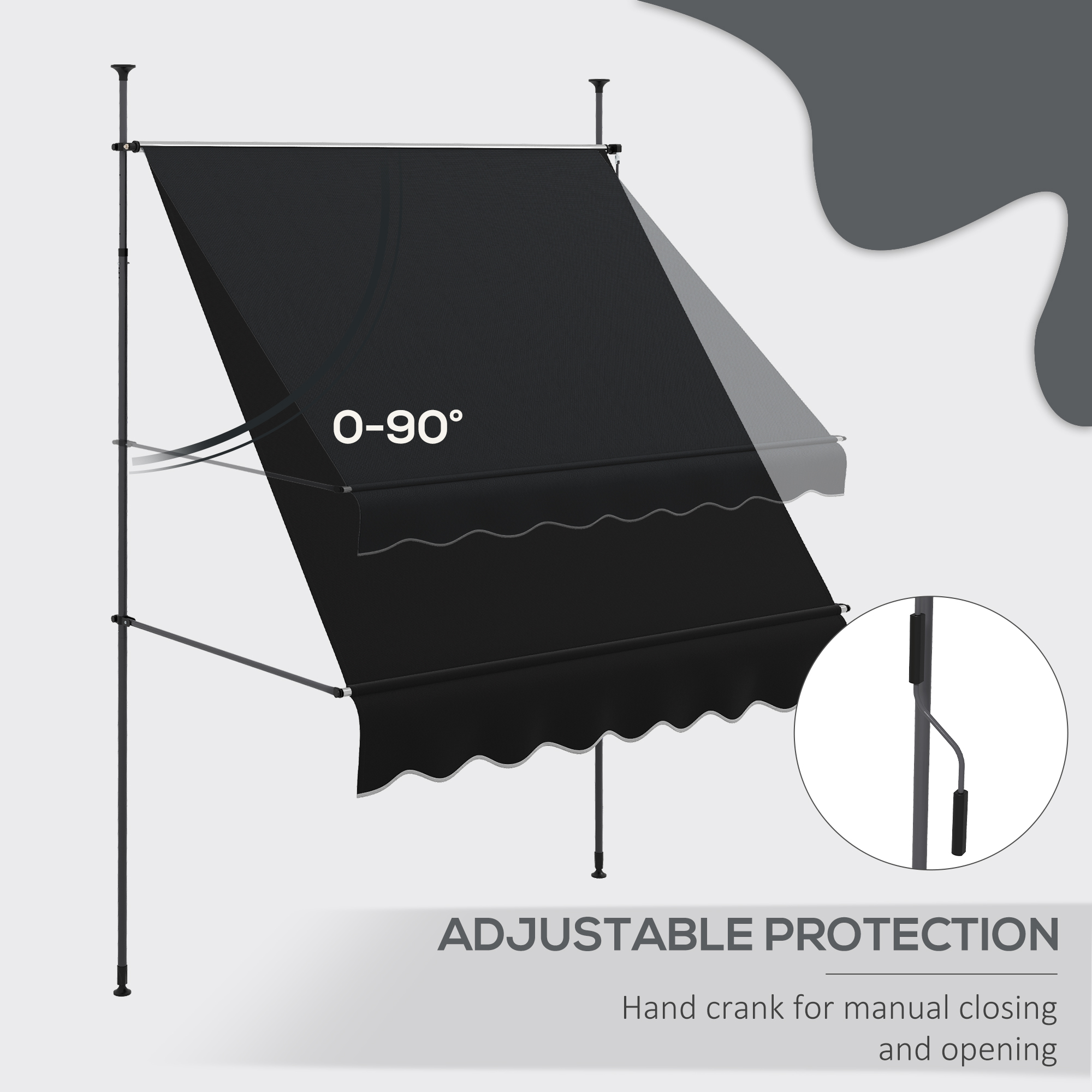 Outsunny 65 x 4 Manual Retractable Awning Non-Screw Installation Freestanding UV Protection for Window or Door Sleek Black| Aosom.com 3