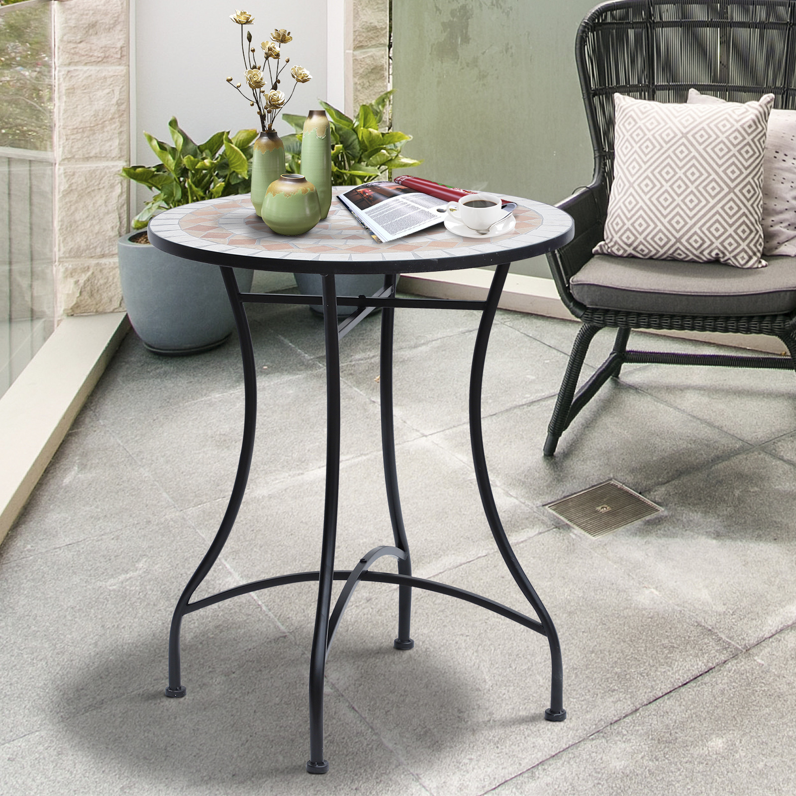 Outsunny 23.5" Mosaic Round Patio Table Metal Bistro Coffee Outdoor Furniture Ceramic Top Garden Lawn Aosom Canada
