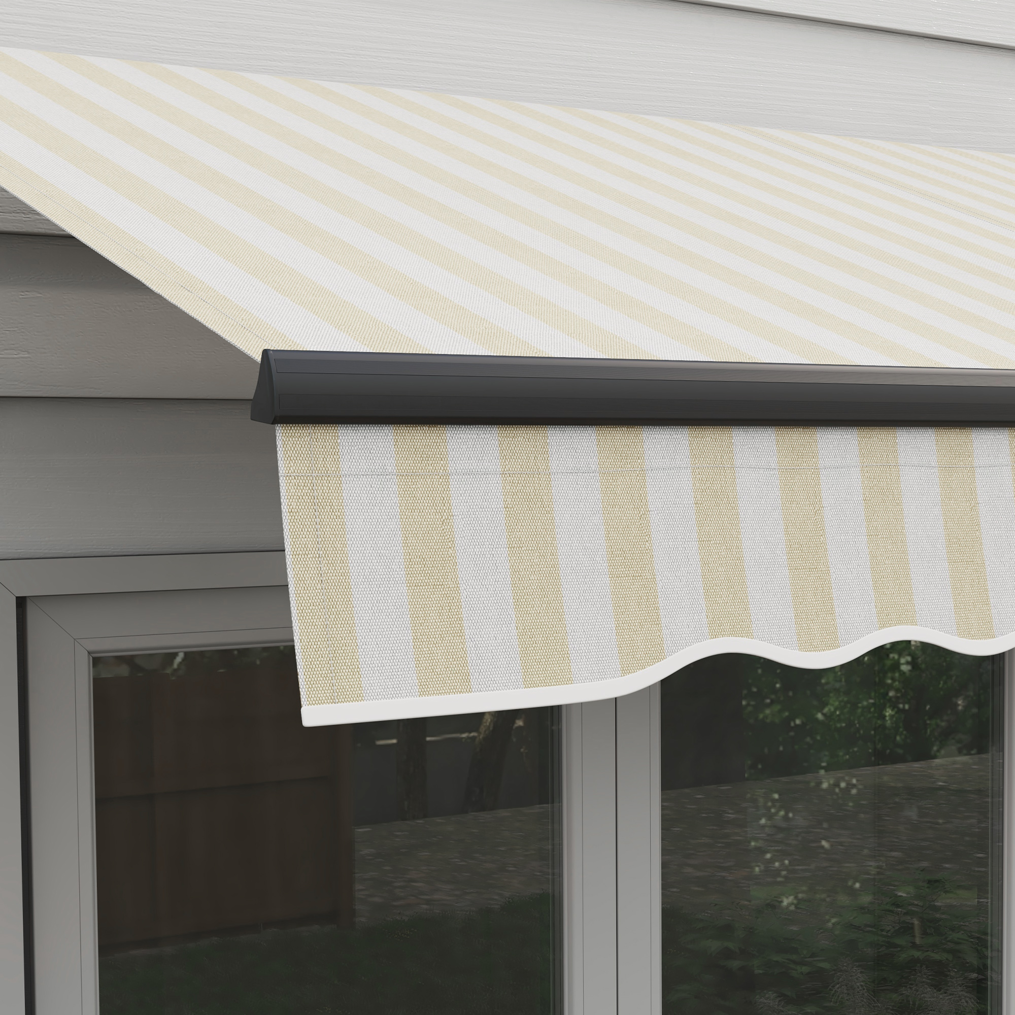 Outsunny 8' x 6.5' Retractable Awning, 280gsm UV Resistant Sunshade Shelter for Deck, Balcony, Yard, Beige and White 7