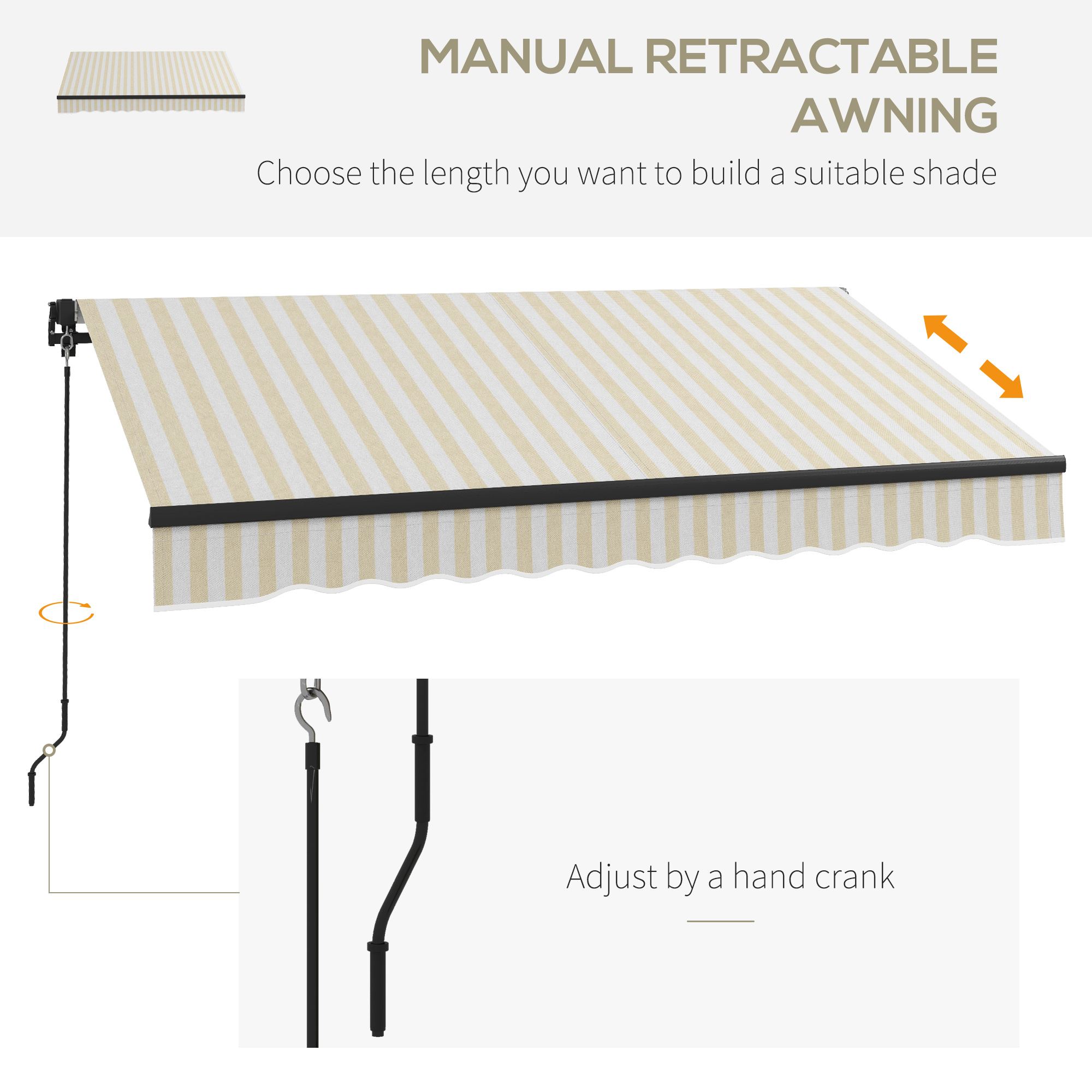 Outsunny 8' x 6.5' Retractable Awning, 280gsm UV Resistant Sunshade Shelter for Deck, Balcony, Yard, Beige and White 2