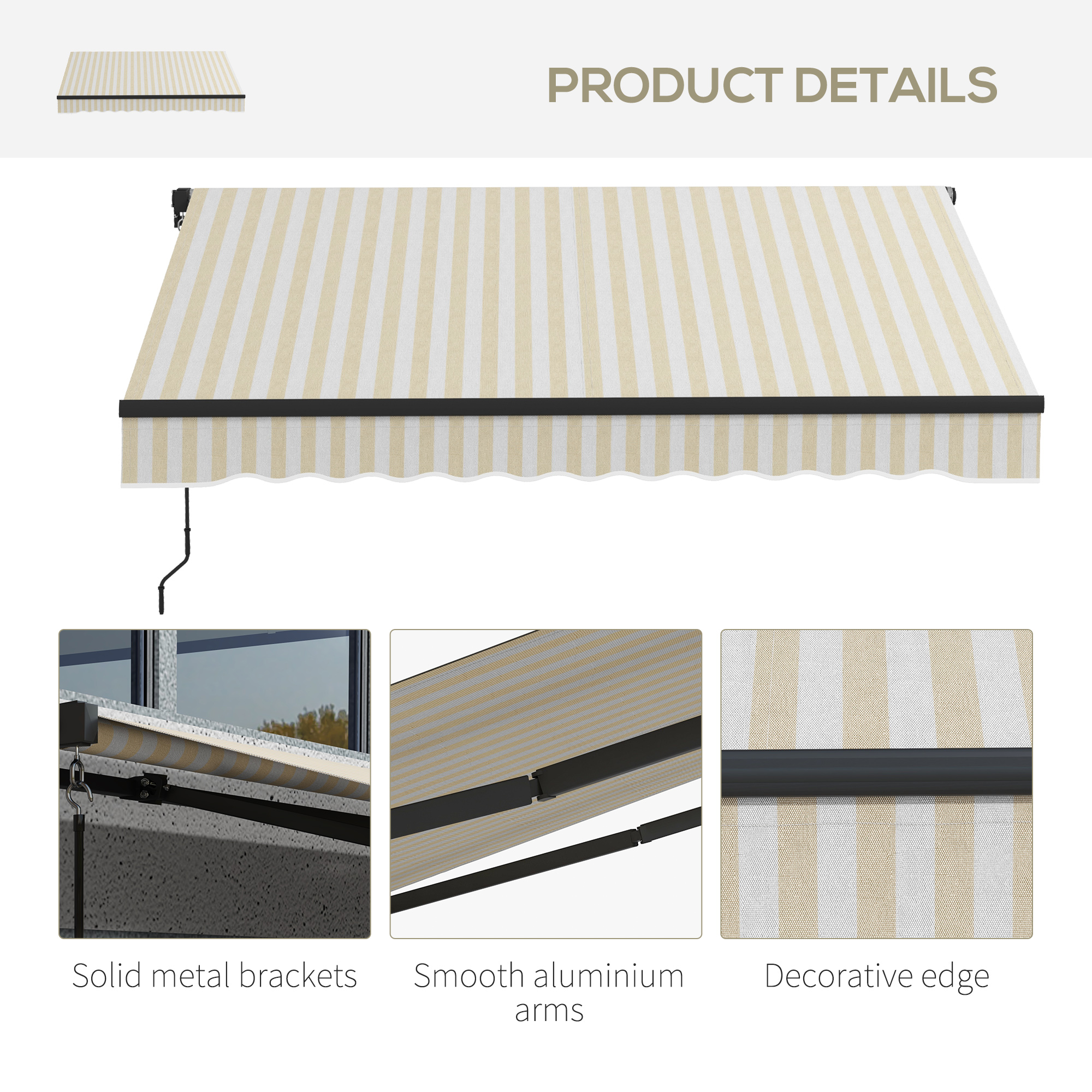 Outsunny 8' x 6.5' Retractable Awning, 280gsm UV Resistant Sunshade Shelter for Deck, Balcony, Yard, Beige and White 6