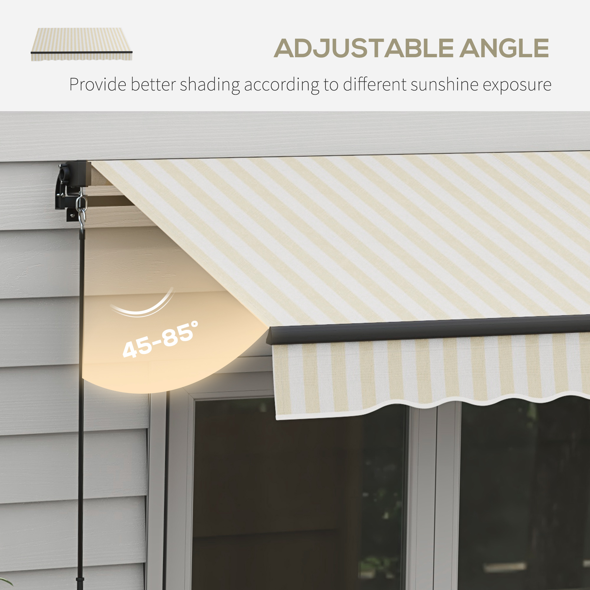 Outsunny 8' x 6.5' Retractable Awning, 280gsm UV Resistant Sunshade Shelter for Deck, Balcony, Yard, Beige and White 3