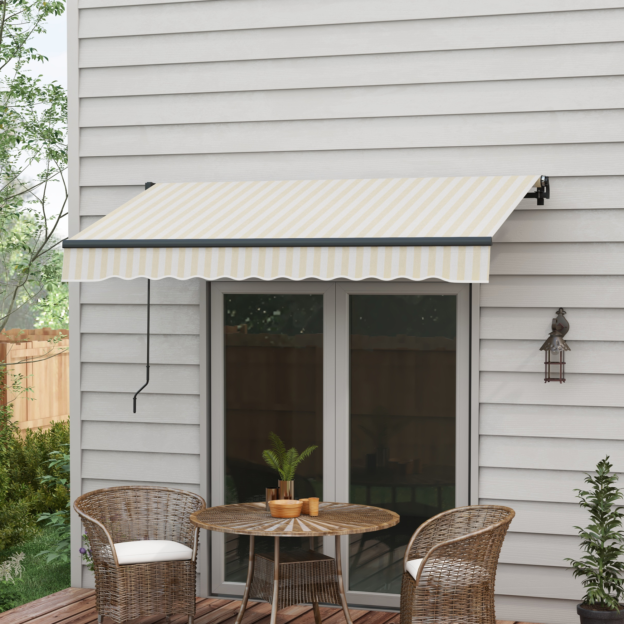 Outsunny 8' x 6.5' Retractable Awning, 280gsm UV Resistant Sunshade Shelter for Deck, Balcony, Yard, Beige and White 0