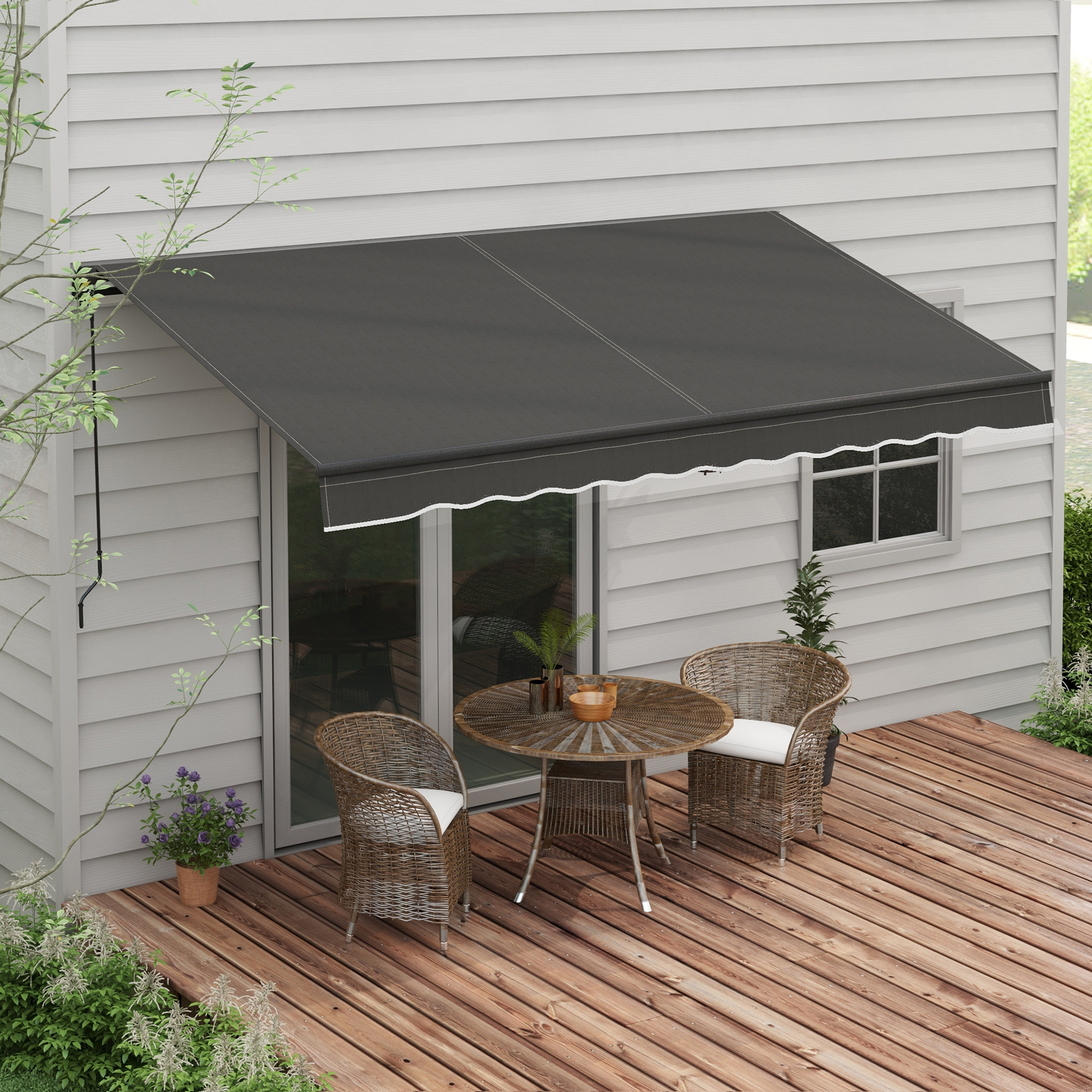 Outsunny 12' X 10' Retractable Awning, 280gsm UV Resistant Sunshade Shelter For Deck, Balcony, Yard, Dark Gray