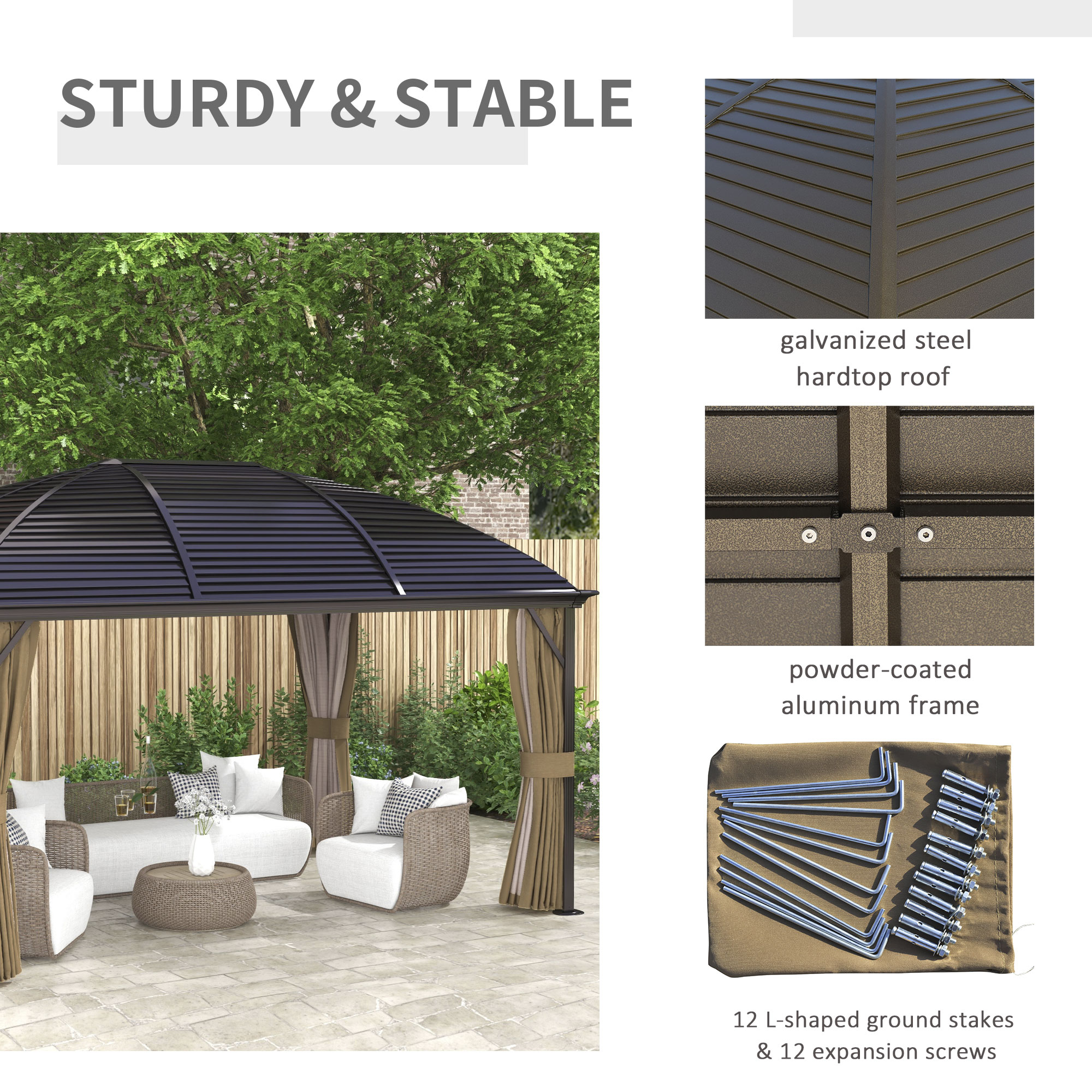 Outsunny 10' x 14' Hardtop Gazebo with Curtains, Netting, Pavilion ...