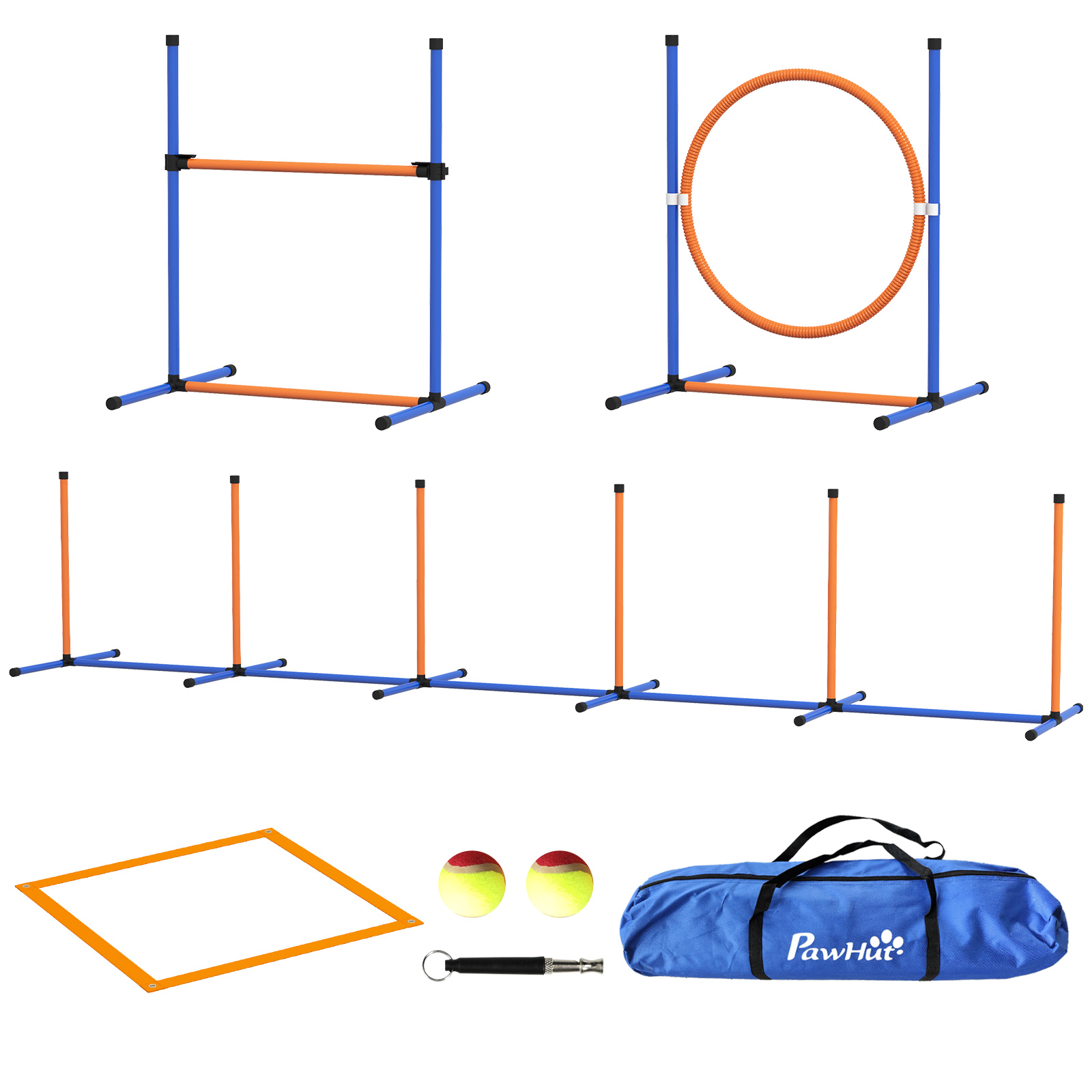PawHut Dog Agility Training Equipment Set, 4 Pcs with Weave Poles, Adjustable Hurdle, Jumping Ring, Pause Box, Orange | Aosom.com