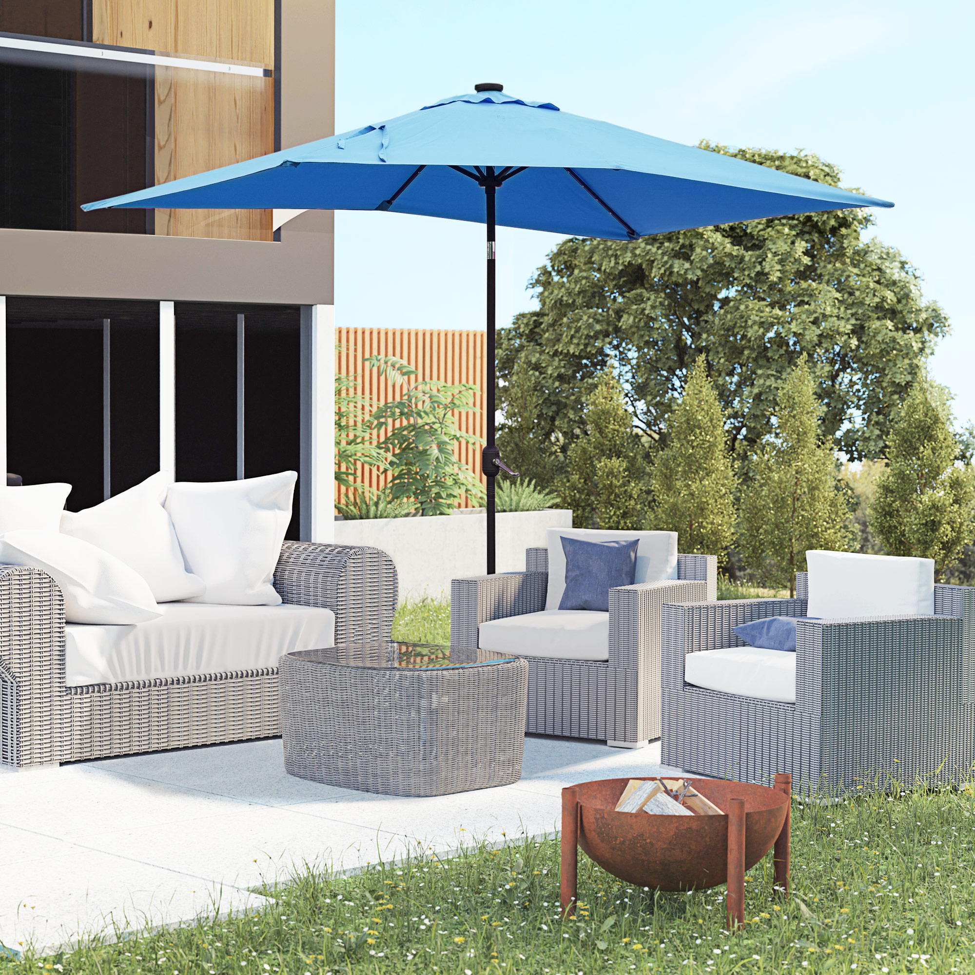 Outsunny 6' x 10' Patio Umbrella with 35 LED Solar Lights