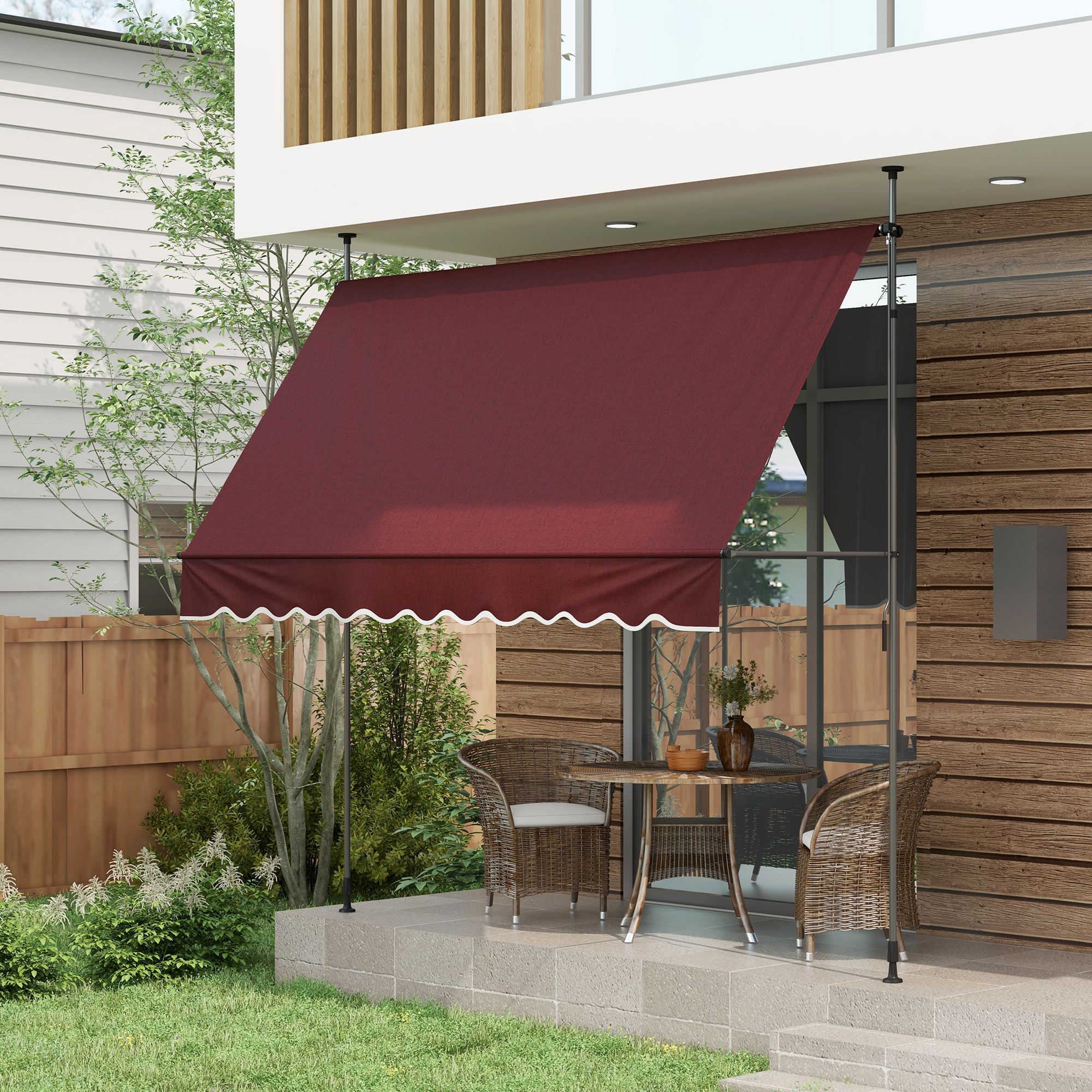 Outsunny 10' X 3' Manual Retractable Awning, Non-Screw Freestanding Patio Awning, UV Resistant, For Window Or Door, Wine Red , Aosom Canada