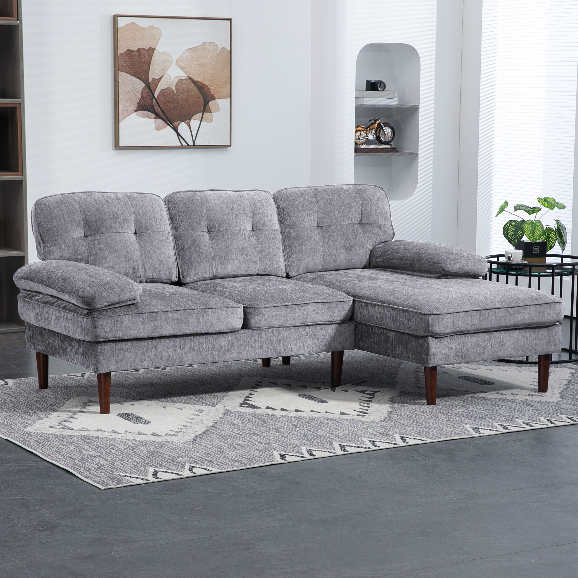 HOMCOM 3 Seater Corner Sofa Couch Settee with Chaise Lounge, Blue main image 0