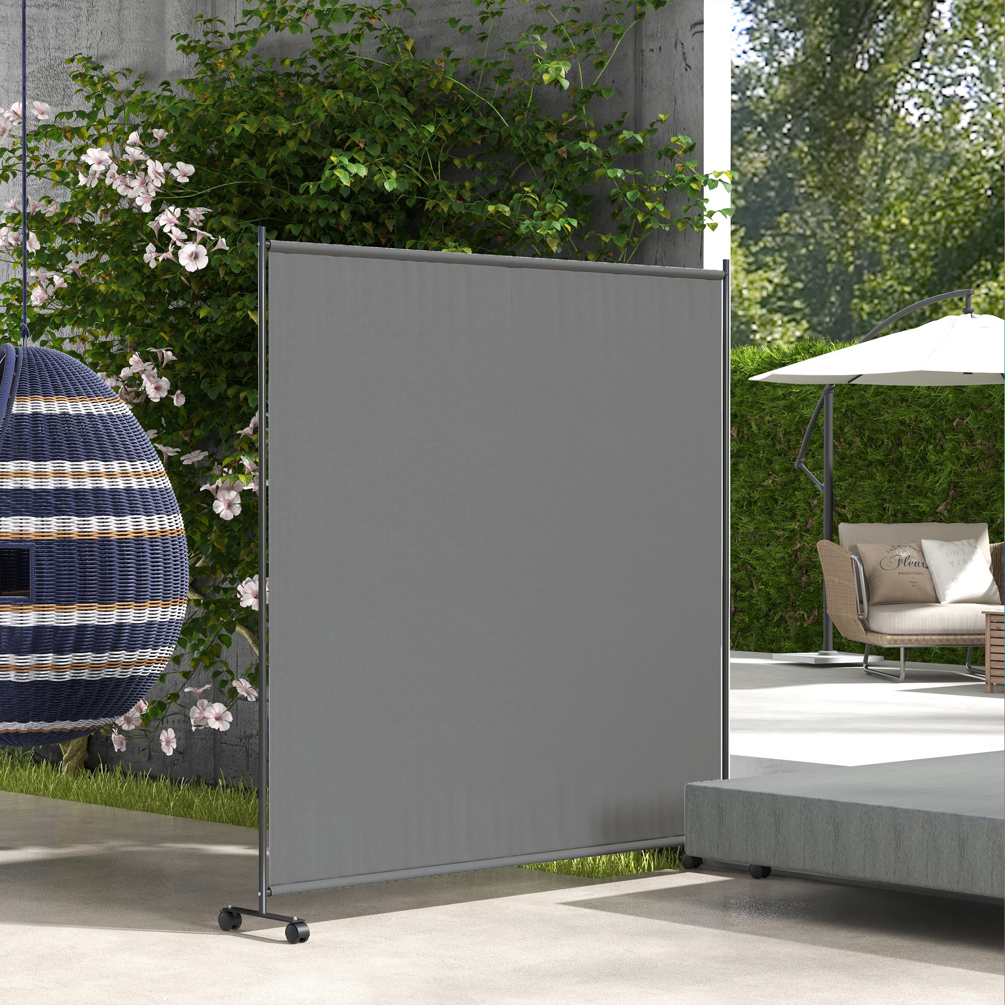 Outsunny Outdoor Room Divider with Castor Wheels, Rolling Privacy ...