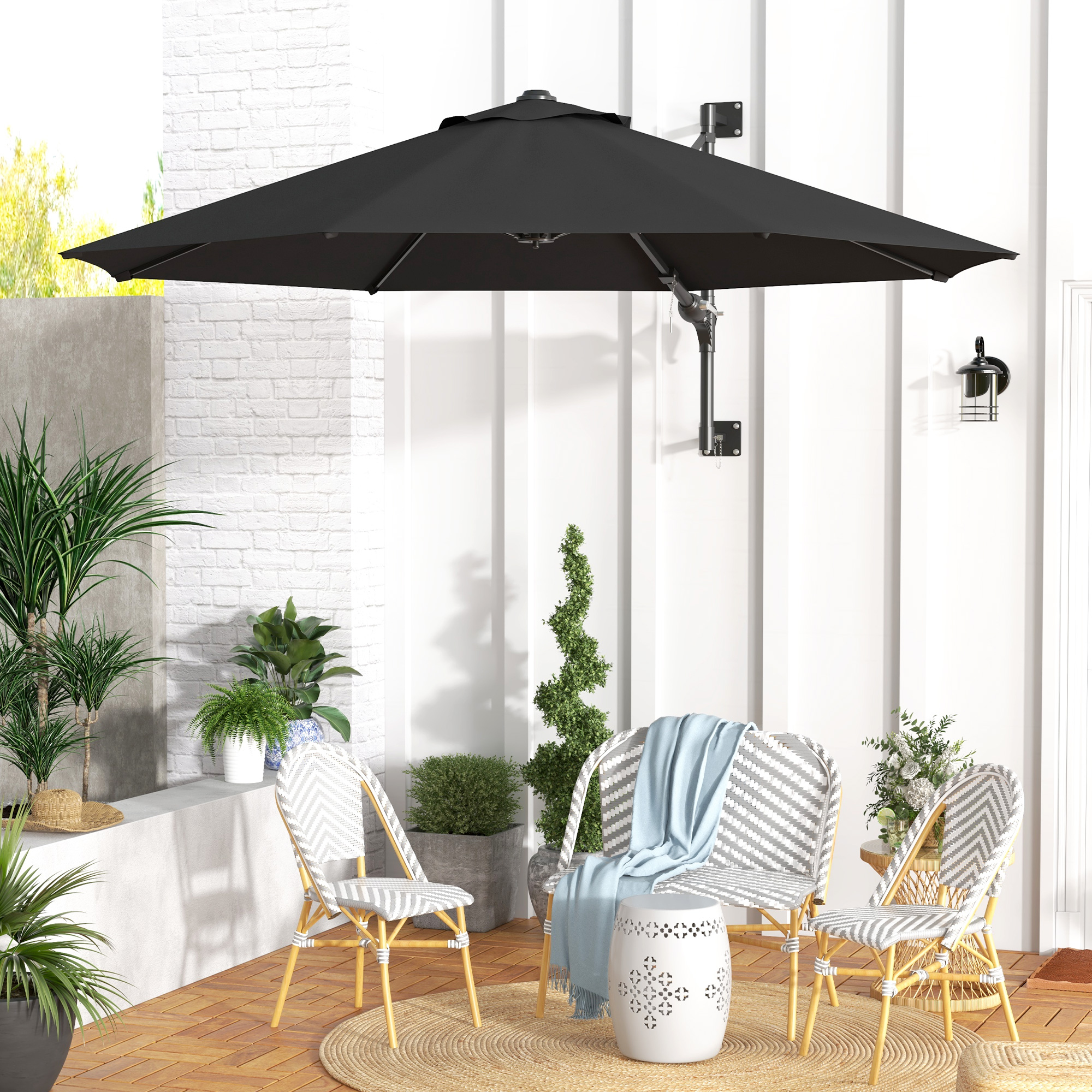 Outsunny 9.6 x 9.6 ft Wall Mounted Umbrella with Rotate, Patio Market