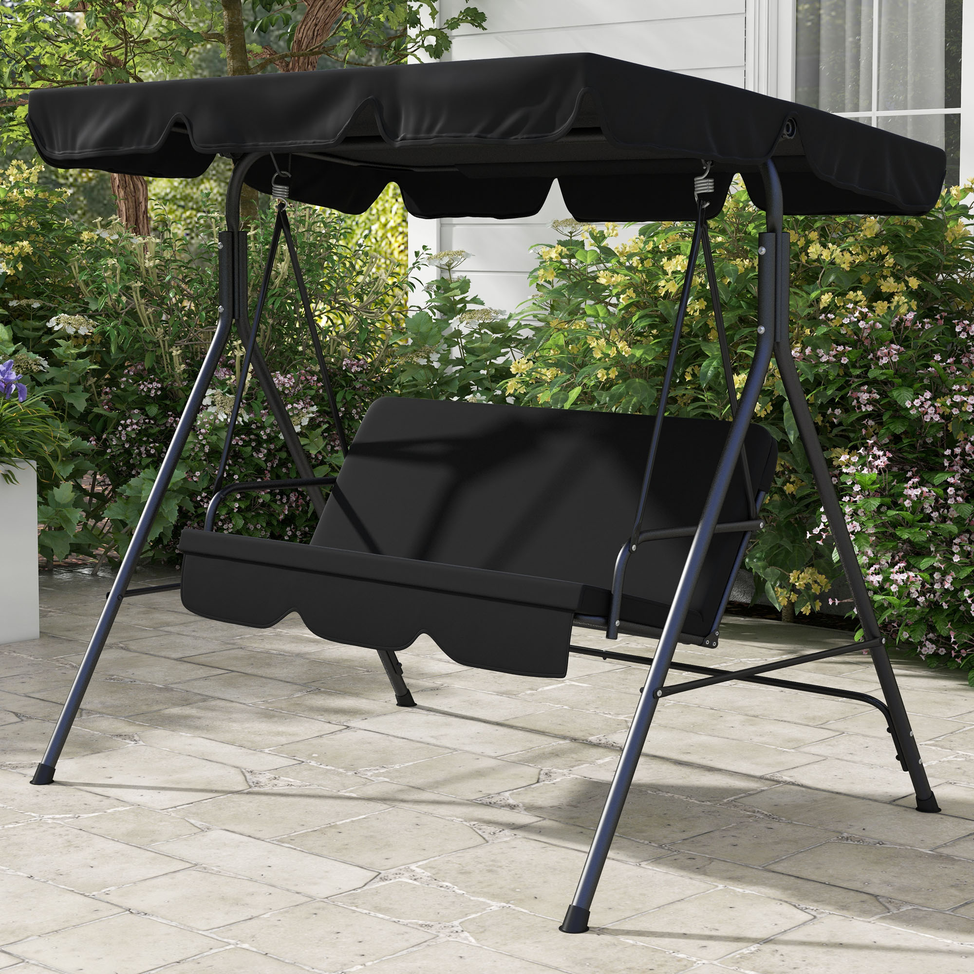 Outsunny 3-Seater Outdoor Porch Swing with Adjustable Canopy