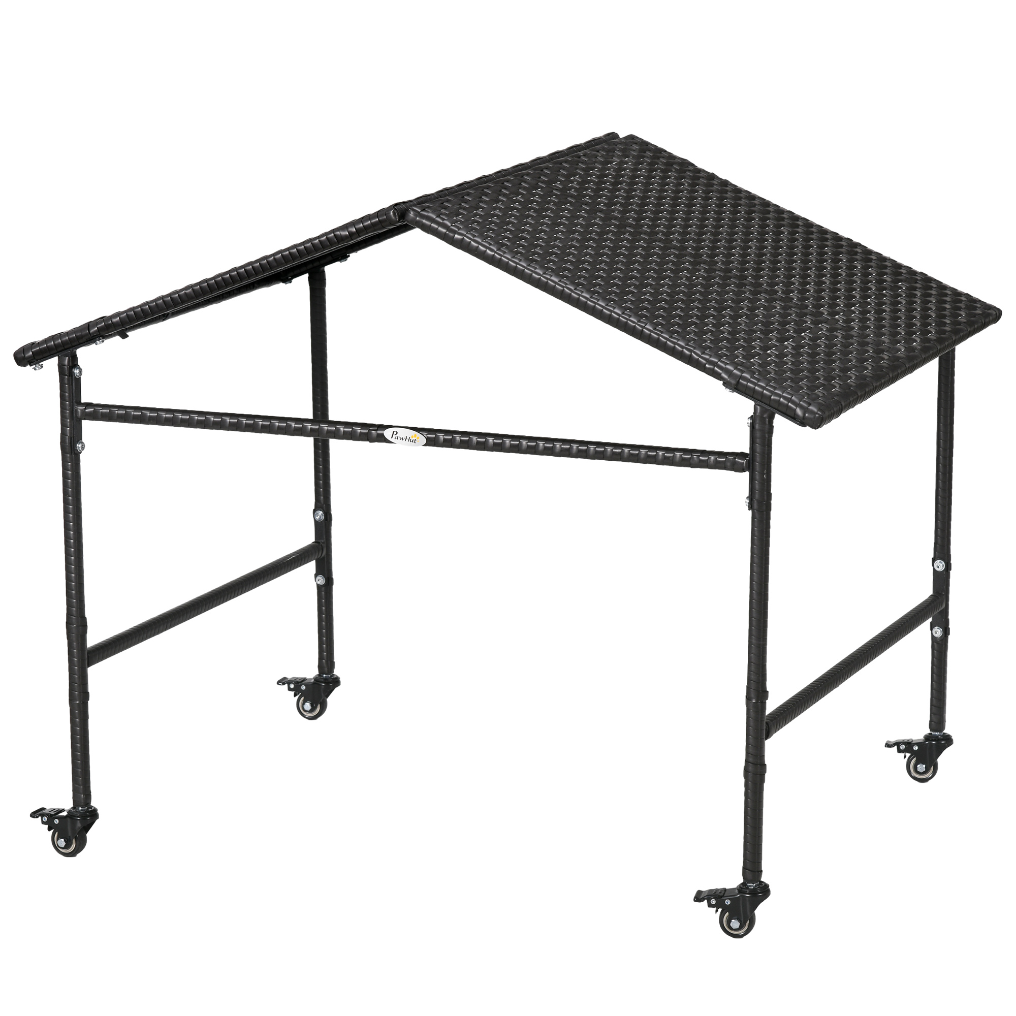 PawHut Outdoor Dog Shelter, Portable Wicker Animal Shelter with Wheels for Small and Medium Sized Dogs, Dark Brown | Aosom.com