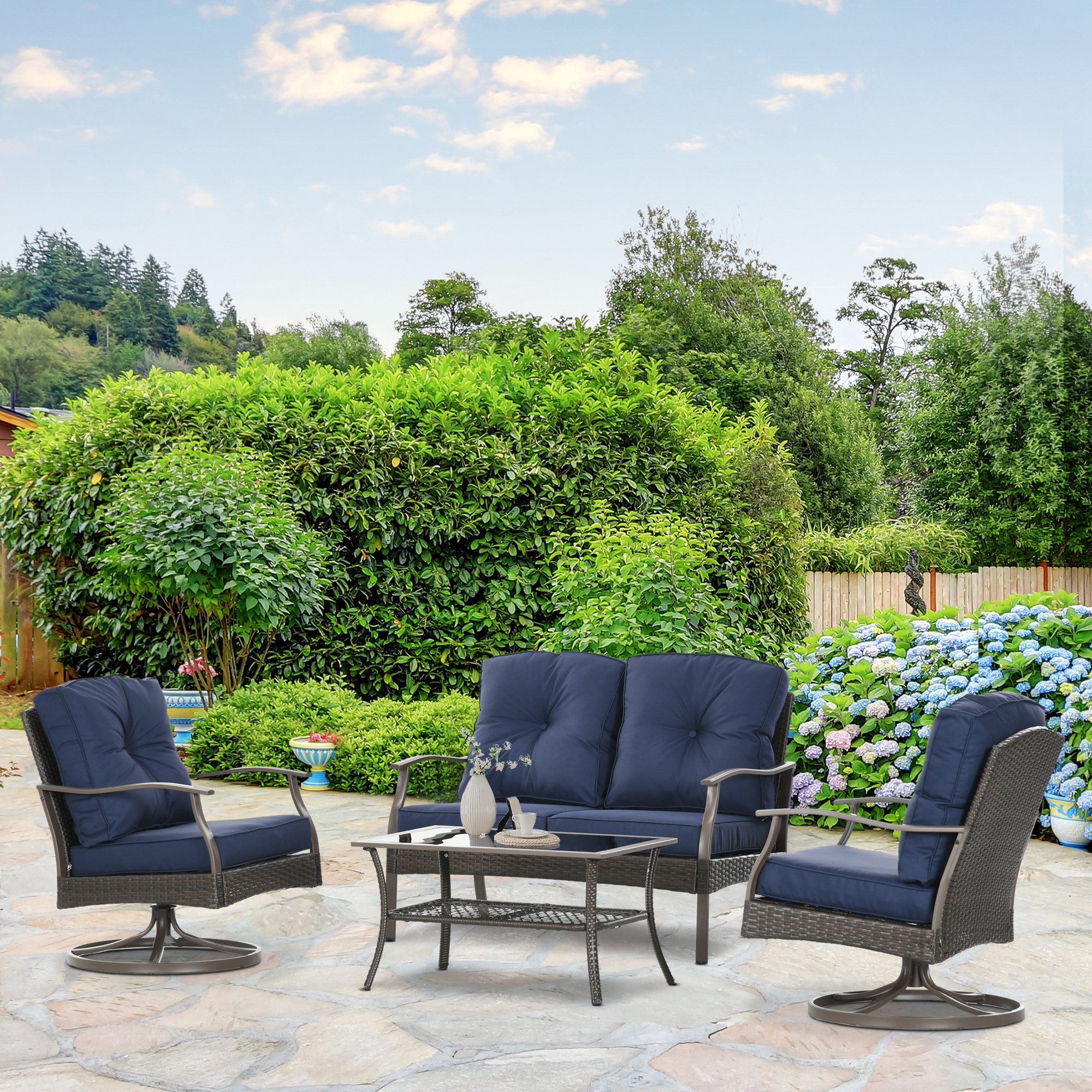 Outsunny 4 PCS Patio PE Rattan Wicker Sofa Set Outdoor Conversation ...