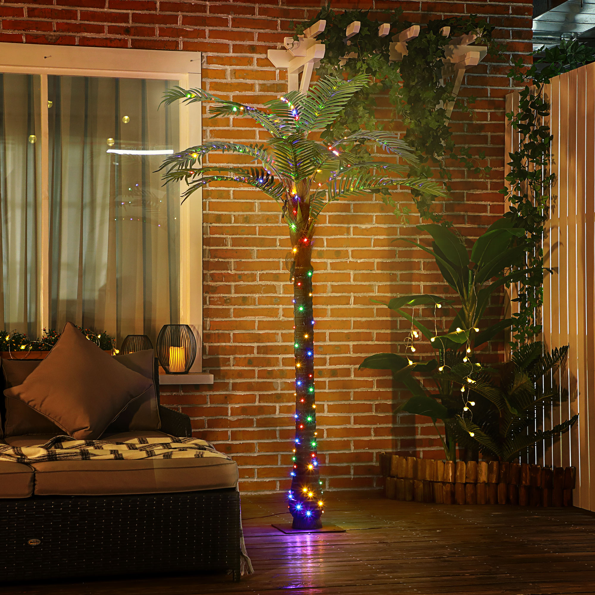 Outsunny 6FT Artificial Light Up Palm Tree Lighted Tropical Fake Tree with Remote 240 Lights 3
