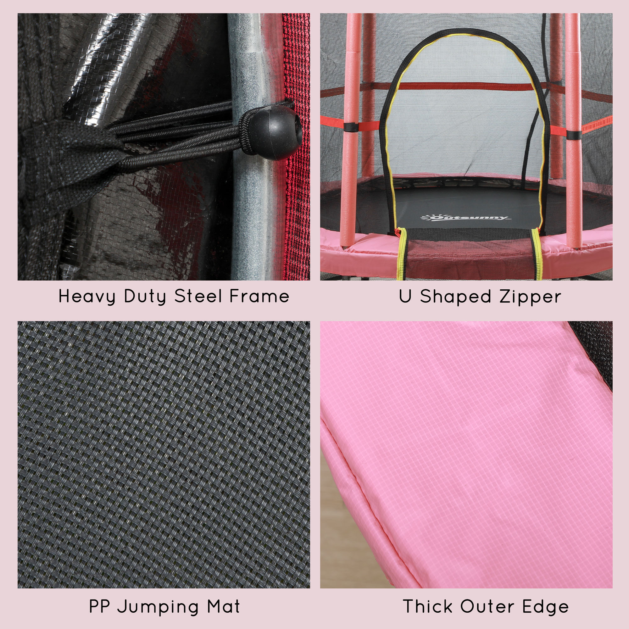 Outsunny 5FT Pink Kids Trampoline with Enclosure Net, Safe Bouncing, for Ages 3 to 6, Indoor/Outdoor Use | Aosom.com 3