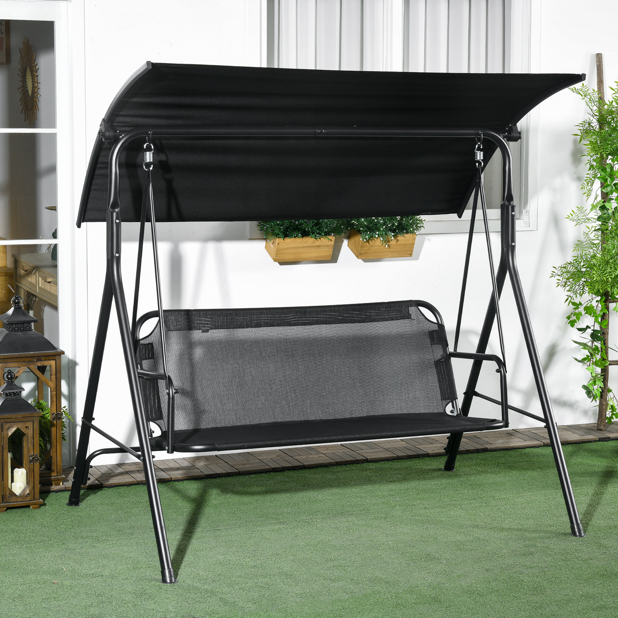 K★★101 togw Outsunny 3-Seat Outdoor Patio Swing Chair w/ Cushion, Steel