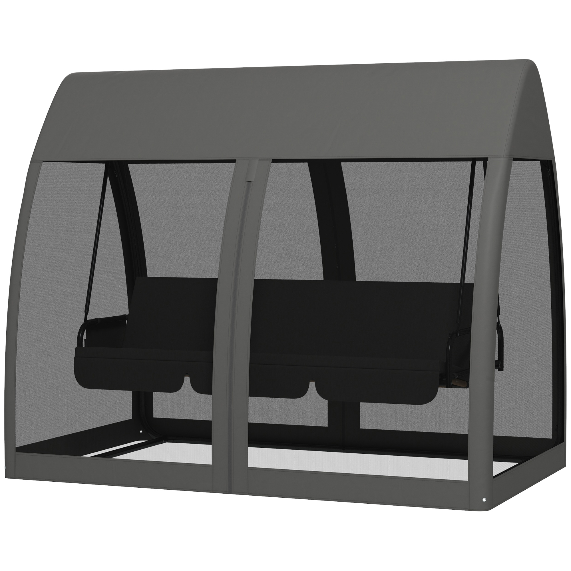 Outsunny Outdoor Swing Chair 3 Seat Convertible Day Bed with Canopy Mesh Netting Steel Stand in Gray for Garden Patio | Aosom.com