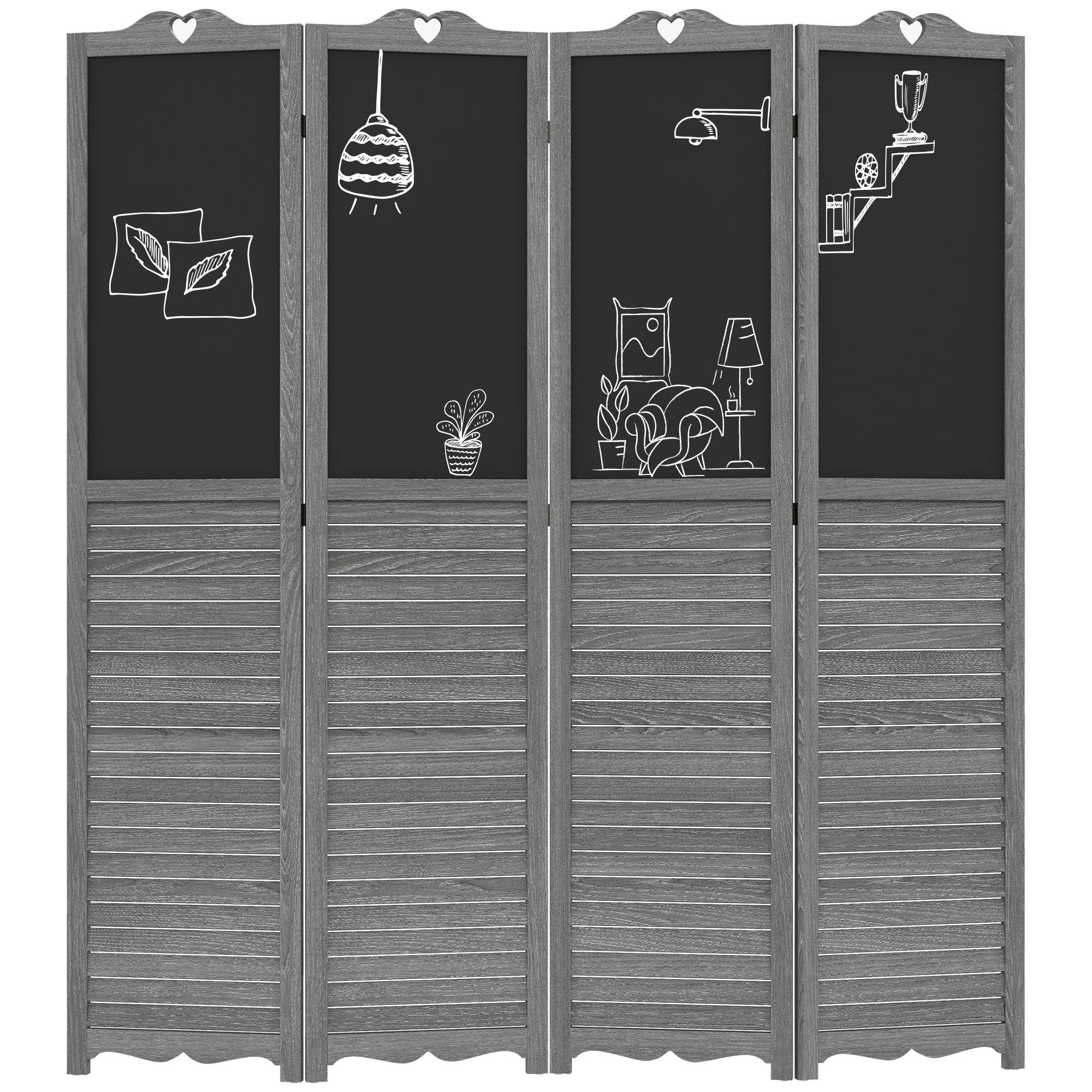 HOMCOM Wooden Room Divider with Blackboard 4 Panel Folding Privacy Screen 5.5ft for Home Office Gray | Aosom.com