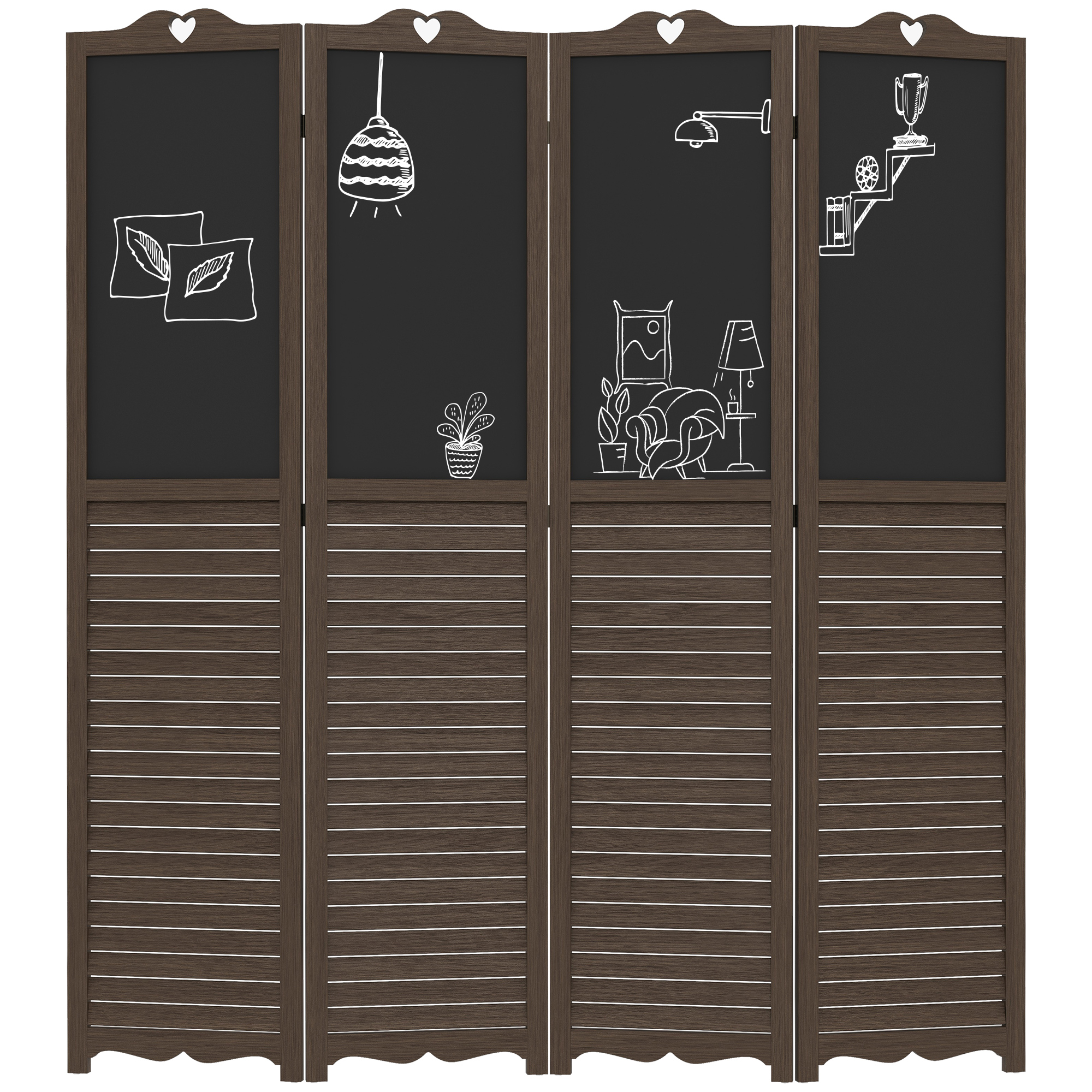 HOMCOM 4-Panel Folding Partition with Chalkboard, Privacy Screen, Walnut, Home Office Decor | Aosom.com