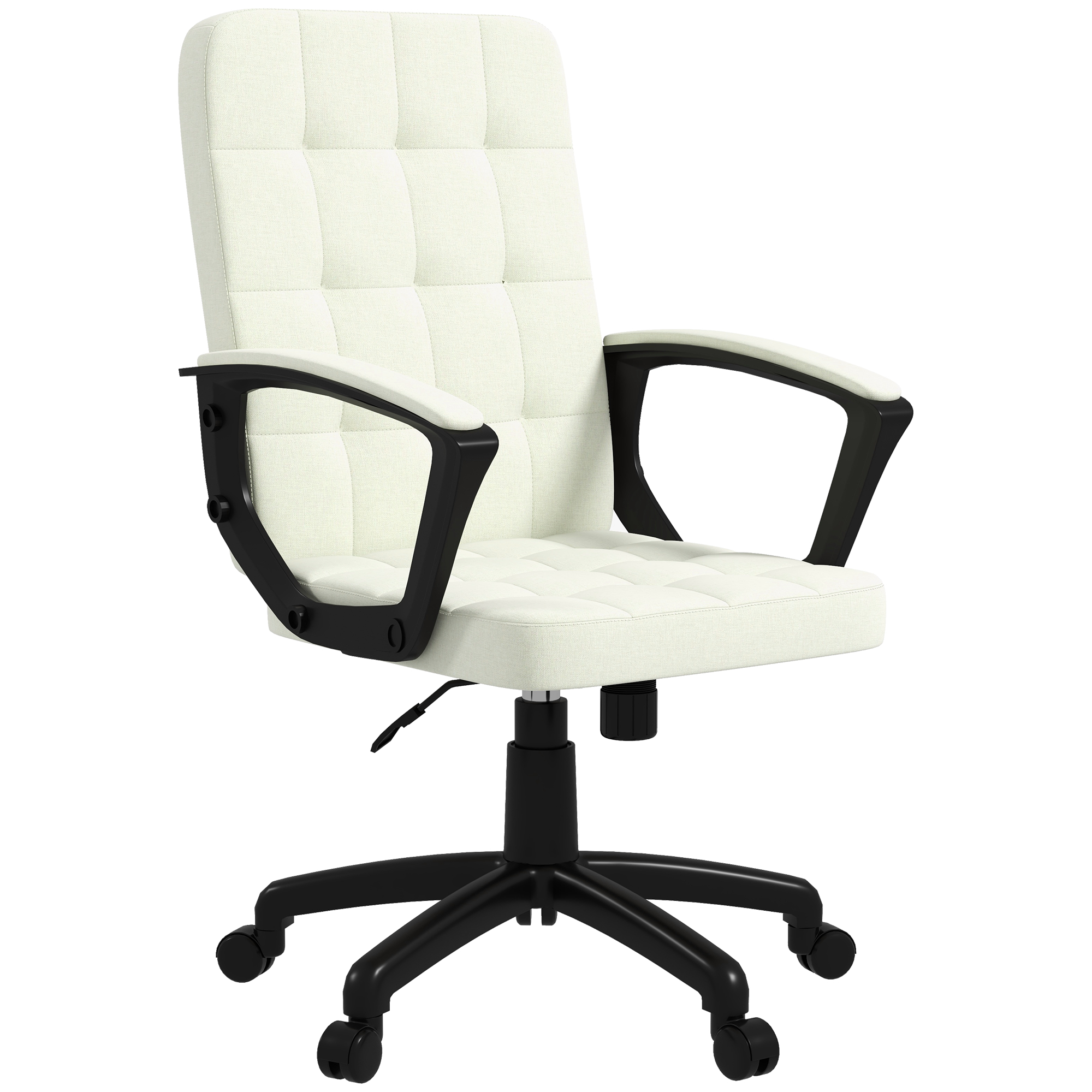 Vinsetto Mid Back Office Chair, Computer Chair for Desk, with Adjustable Height, Swivel Wheels, Arms, Cream White