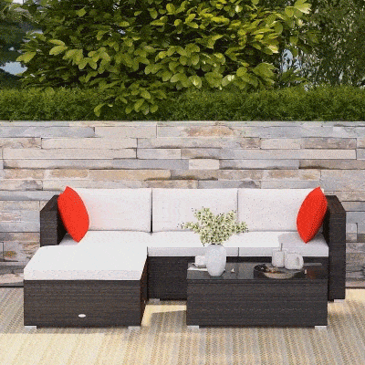 Outsunny 5-Piece Outdoor Rattan Wicker Sofa Set, Brown/Cream