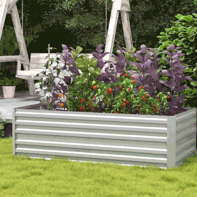Outsunny 71" Galvanized Raised Garden Bed, Steel Planter, Silver