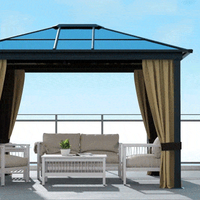Outsunny 10' x 12' Hardtop Gazebo, Aluminum Frame, Black Beige