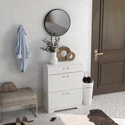 HOMCOM 3-Drawer Shoe Cabinet, Freestanding Organizer, White