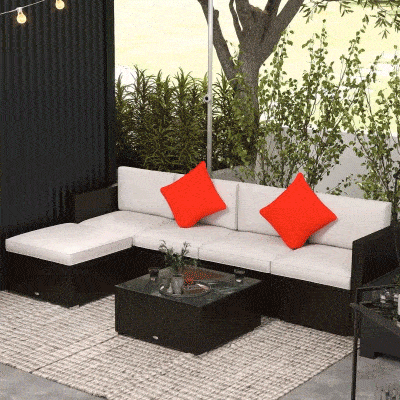 Outsunny 6-Piece Outdoor Wicker Sofa Set, Brown & Cream