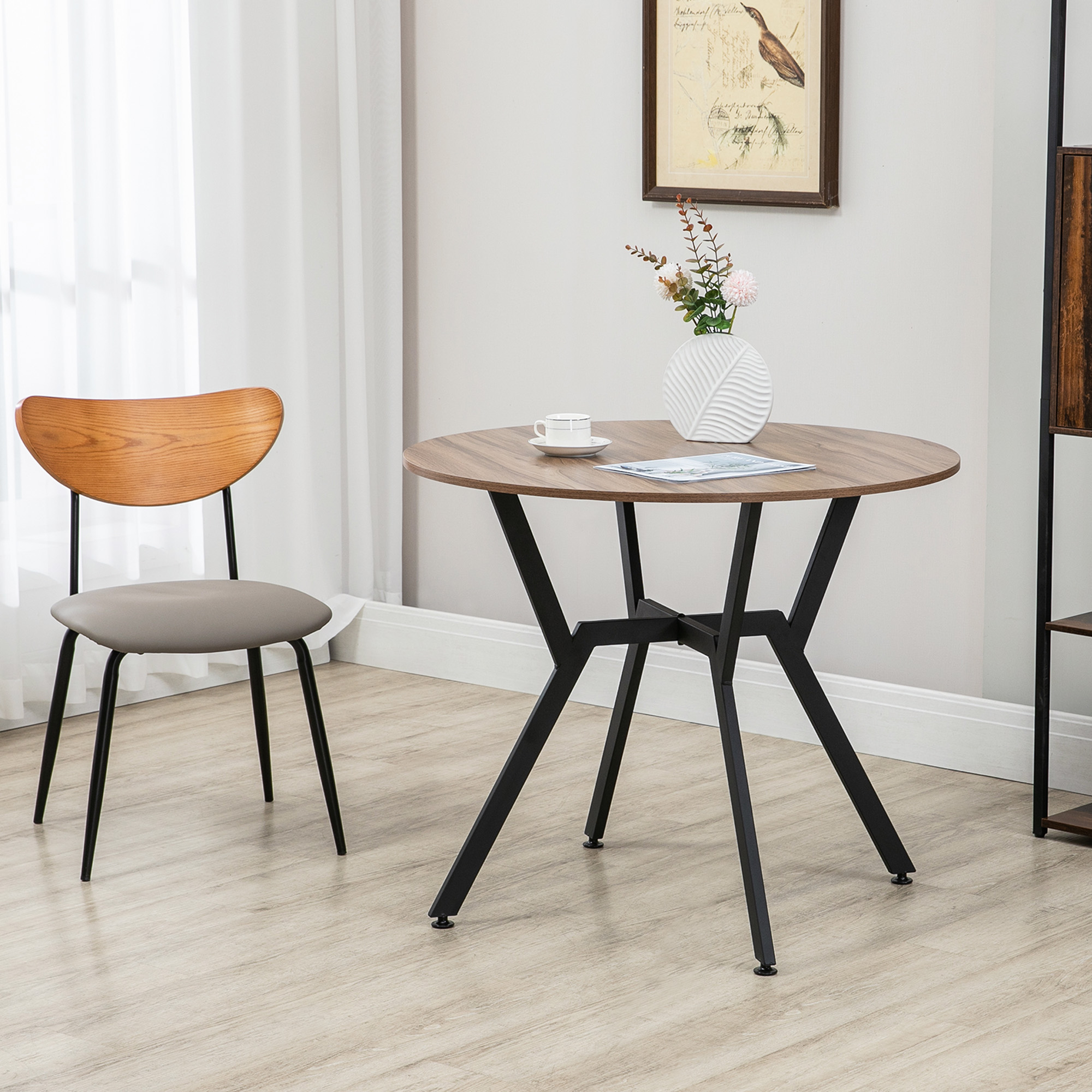 HOMCOM 35" Round Dining Table, Modern Dining Room Table with Steel Frame, Space Saving Small ...